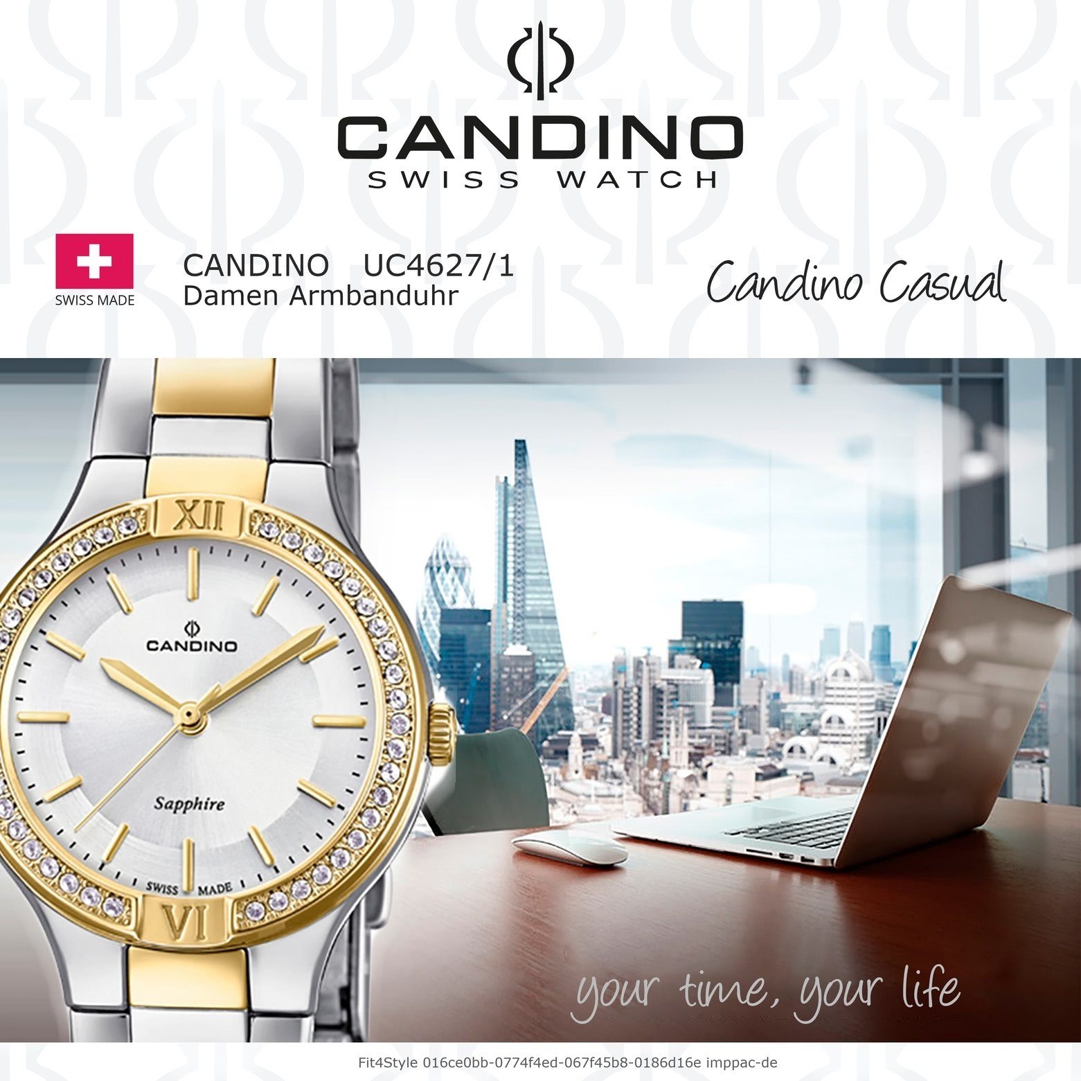 Damen Edelstahlarmband Fashion rund, Candino Uhr silber, gold, Armbanduhr C4627/1, Candino Analog Damen Quarzuhr