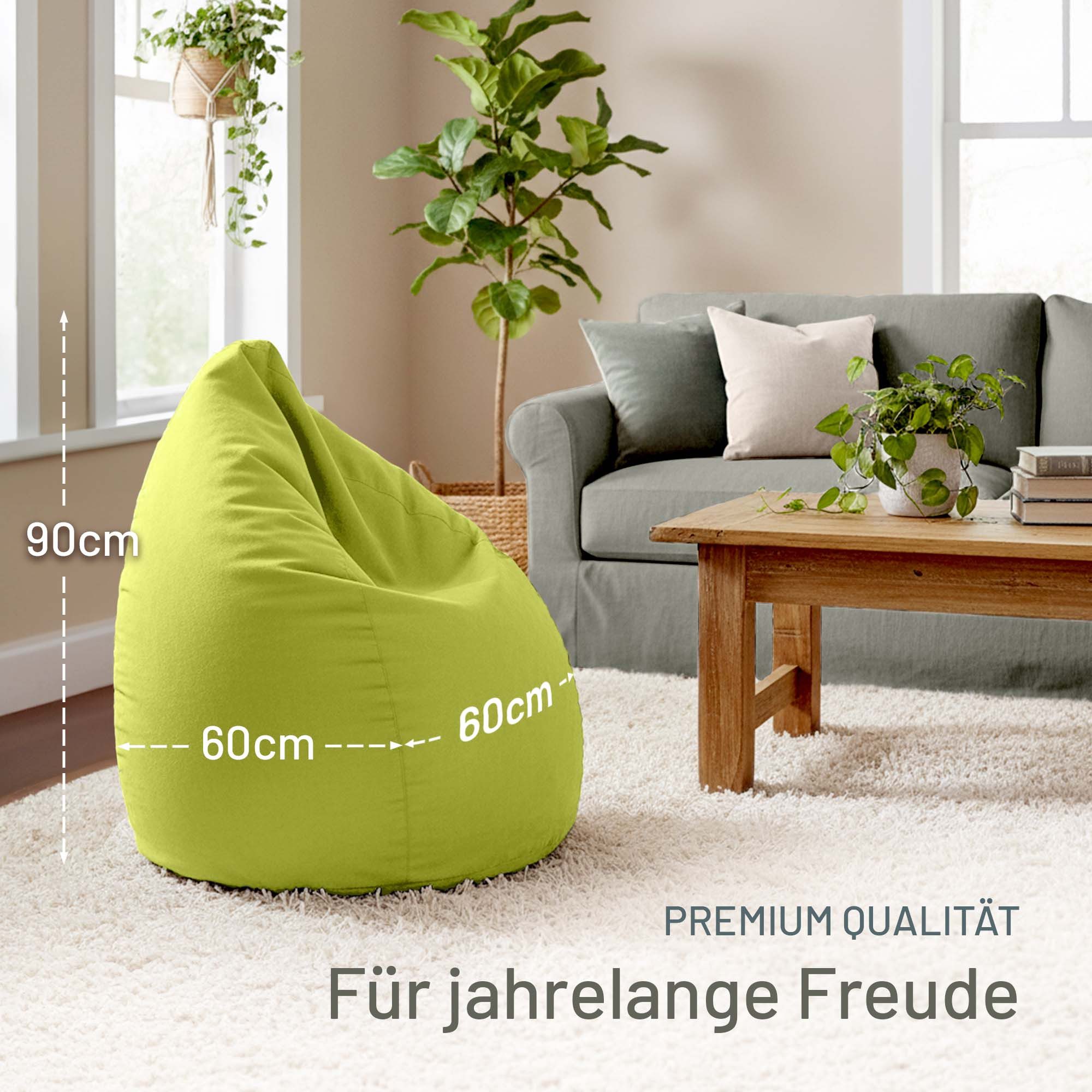 Green Bean Sitzsack Kinder Sitzsack Drop 60x60x90cm (mit Rückenlehne 60x60x90cm - Indoor Sitzkissen 220L EPS-Perlen Füllung, Kuschelig Waschbar), Bean Bag Bodenkissen Lounge Chair Sitzhocker Kindersitzsack