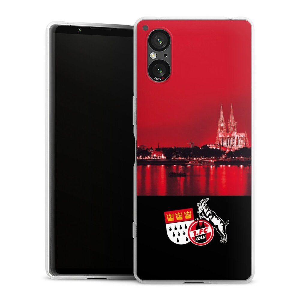 DeinDesign Handyhülle Skyline 1. FC Köln Offizielles Lizenzprodukt Skyline Köln Rot, Sony Xperia 5 V Silikon Hülle Bumper Case Handy Schutzhülle