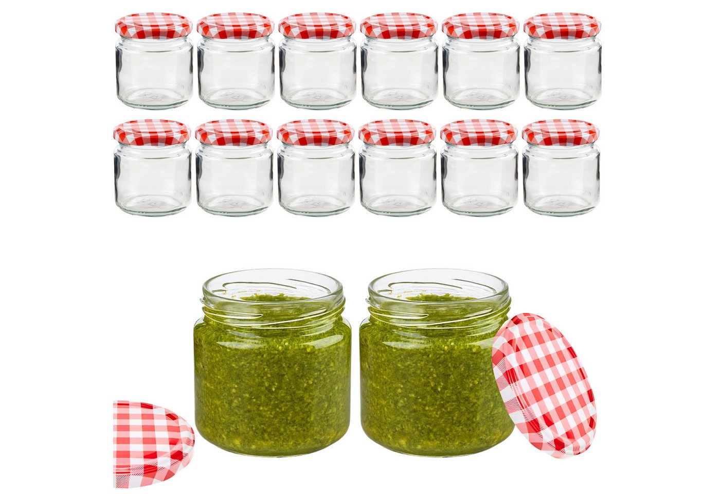mikken Einmachglas Marmeladenglas 210 ml mit Schraubdeckel Deckel TO66, (12-tlg), zum pasteurisieren, Honigglas, Pestoglas, Vorratsglas