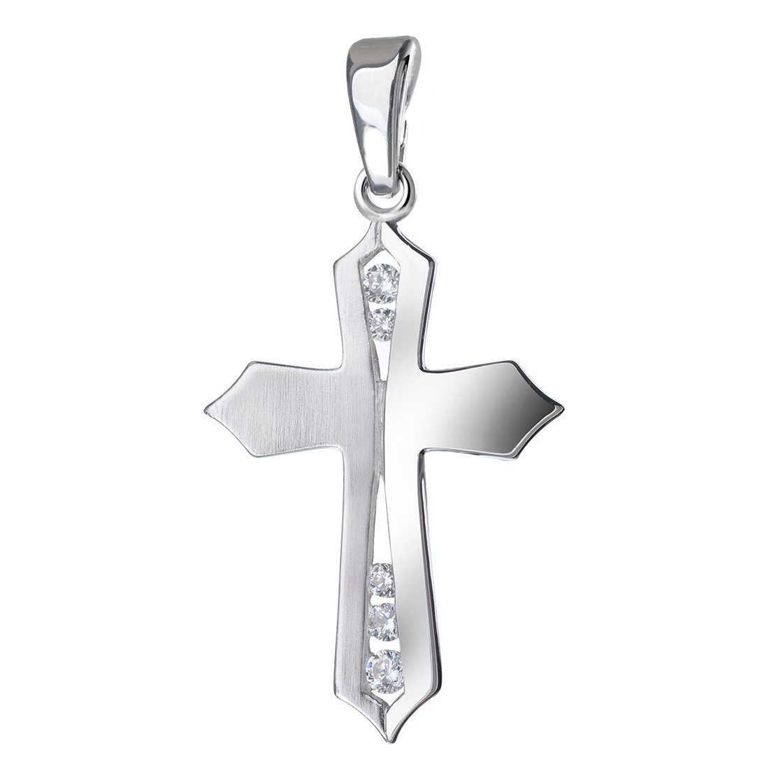 Kreuzanhänger Zirkonia Weiß 925 Silber Mattiert KA-115