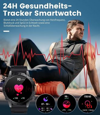 Lige Herren's Militär IP68 Wasserdicht Fitness-Tracker Smartwatch (1,43 Zoll, Android/iOS), mit 110 Sportmodi Schlafmonitor Aktivitätstracker Anrufe & Nachrichten