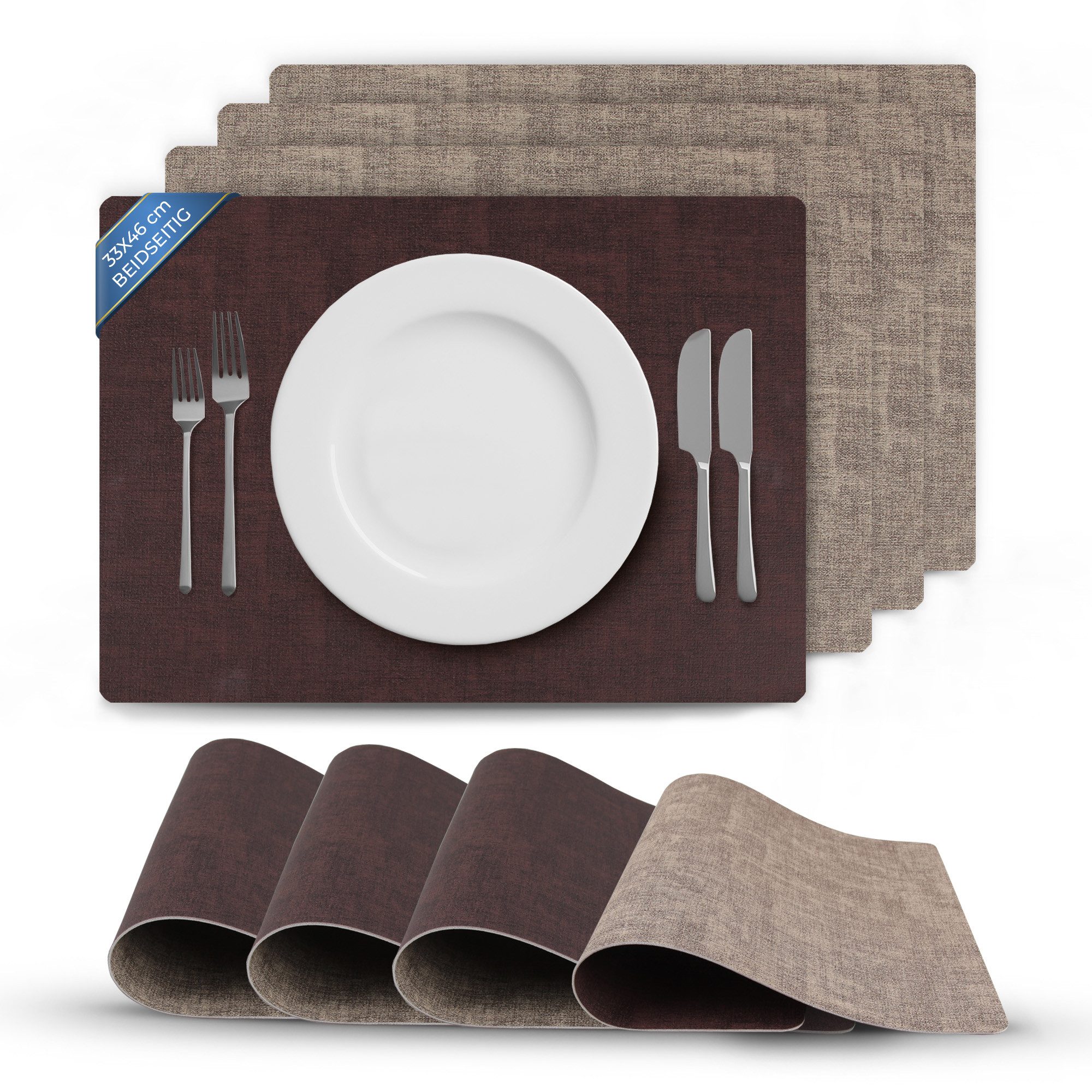 Bestlivings Platzset Kunstleder Uni/Struktur, (4-St), Tischset, abwischbares Lederimitat Platzdeckchen 46x33cm Doppelseitig