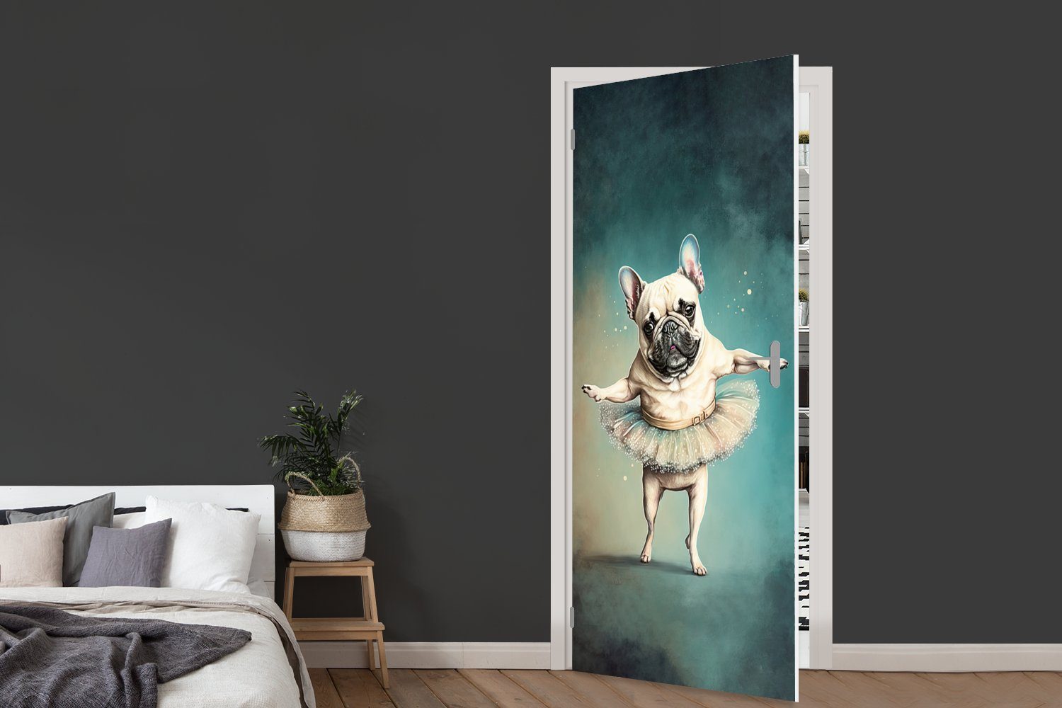 Tutu - Türtapete Ballett - MuchoWow Fototapete Hund (1 Matt, - für Kind, - Tür, 75x205 bedruckt, cm - Porträt St), Abstrakt Türaufkleber,