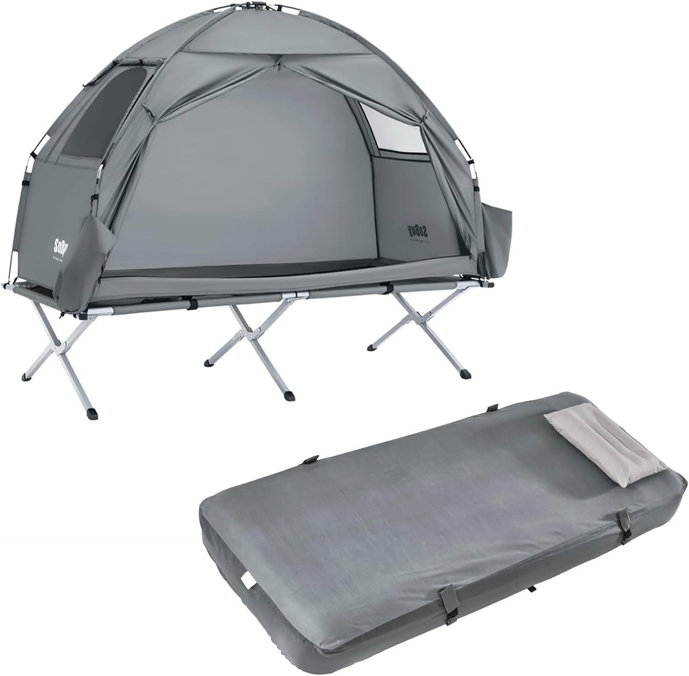 SoBuy Angelzelt OGS32-II-HG-TP, Campingzelt mit Luftmatratze, 1-Personen Trekkingzelt, Personen: 1 (1er Set), Komplettset mit Matratze, Kissen, Pumpe und Tragetasche für Outdoor
