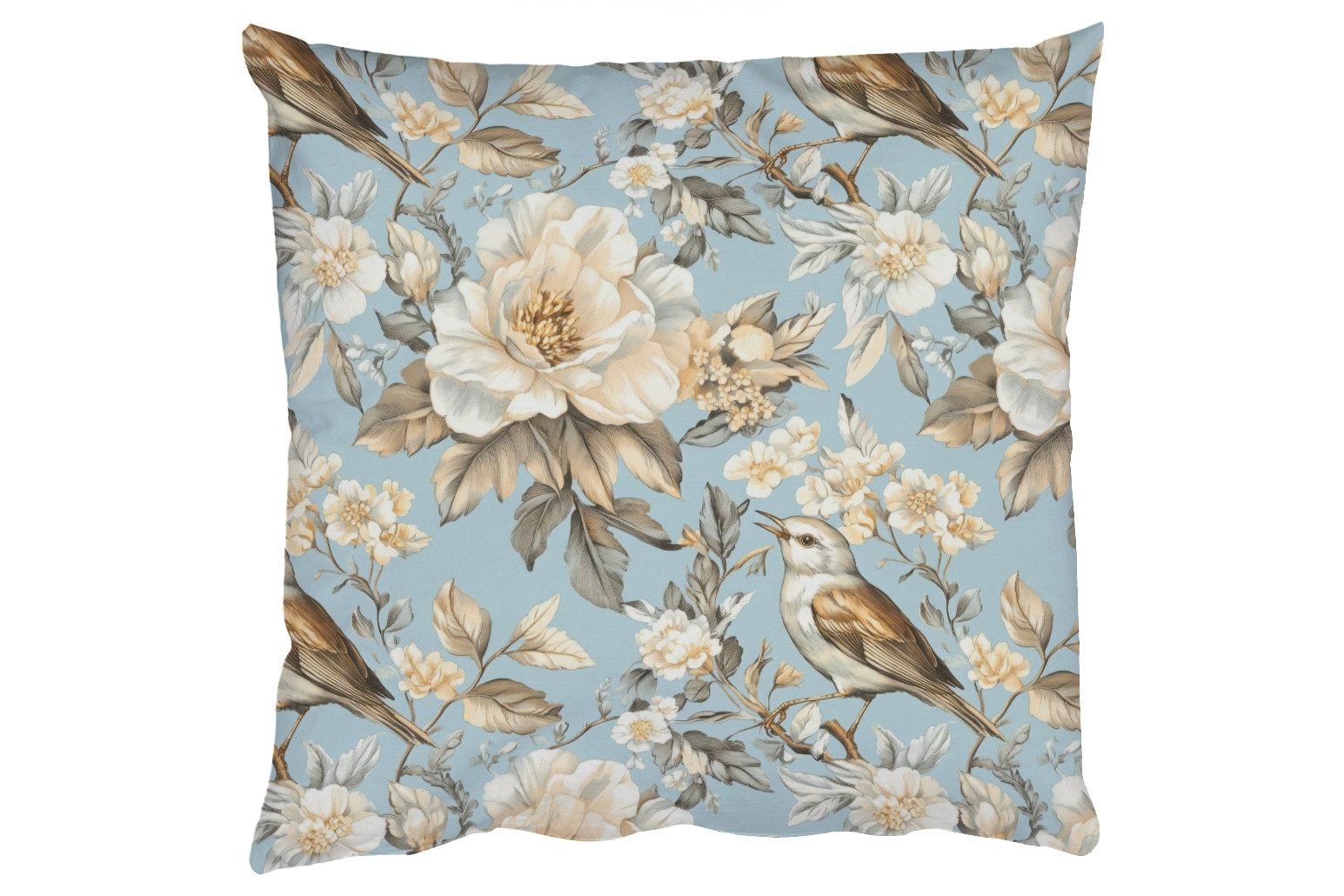 MuchoWow Dekokissen Botanisch - Singvogel - Blau, Zierkissen mit Füllung für Wohnzimmer, Sofakissen, 40x40 cm