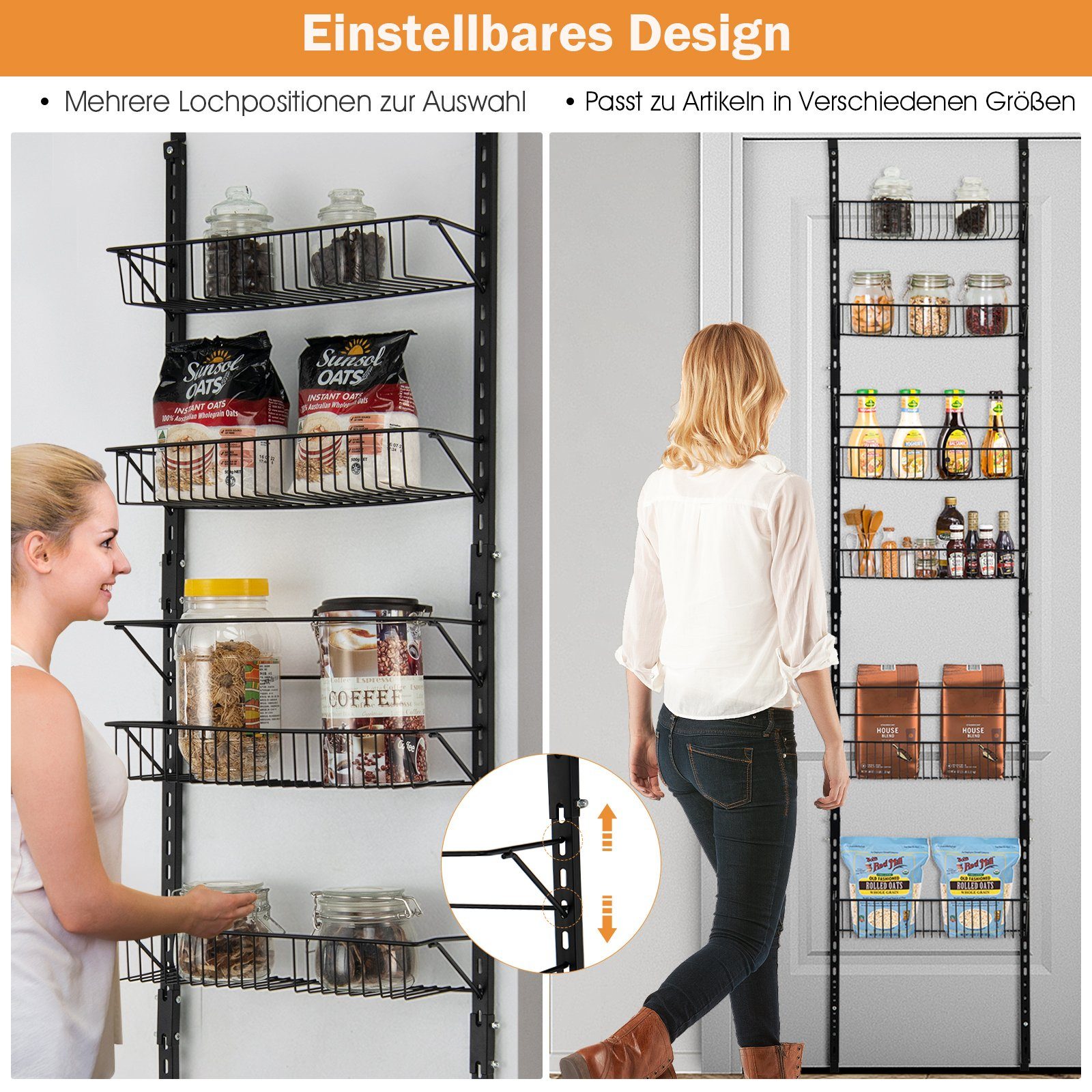 COSTWAY Wandregal, 6 Einhängekorb höheverstellbar, an der Tür oder Wand günstig online kaufen