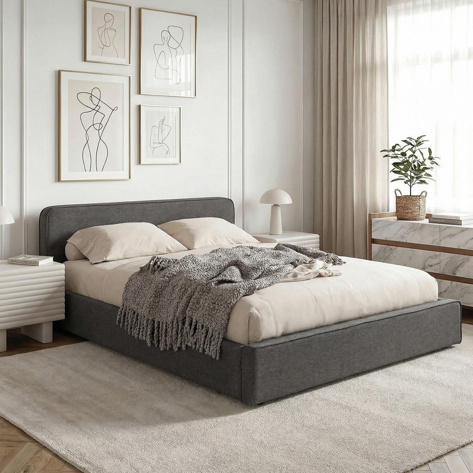 IDIMEX Polsterbett MARINI, Bett 140x200 cm mit Lattenrost Doppelbett mit Kopfteil dunkelgrau