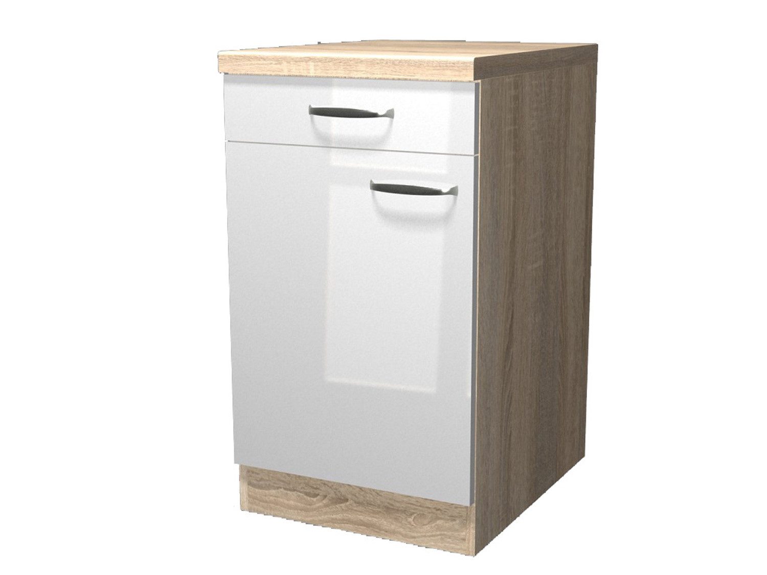 Flex-Well Unterschrank Küchenunterschrank - 50 cm breit - Hochglanz Weiß Sonoma Eiche – Valen