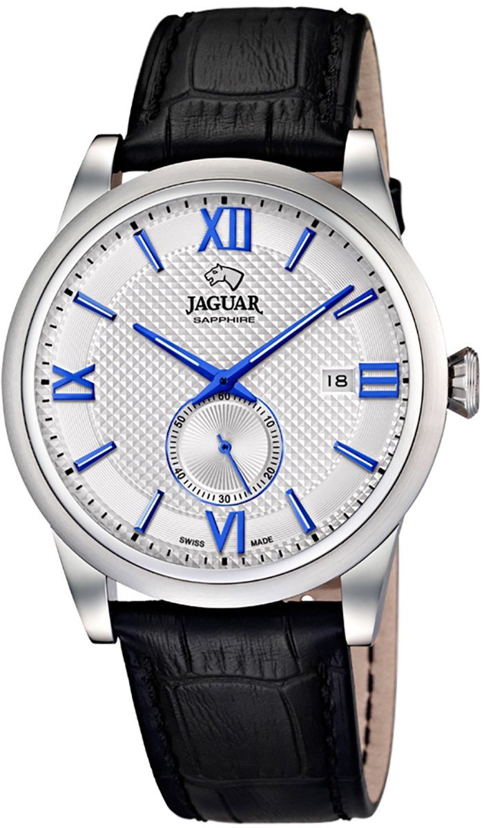 JAGUAR Quarzuhr Jaguar Herren Uhr Elegant Quarz J662/5, Herren Armbanduhr rund, Lederarmband schwarz, Elegant