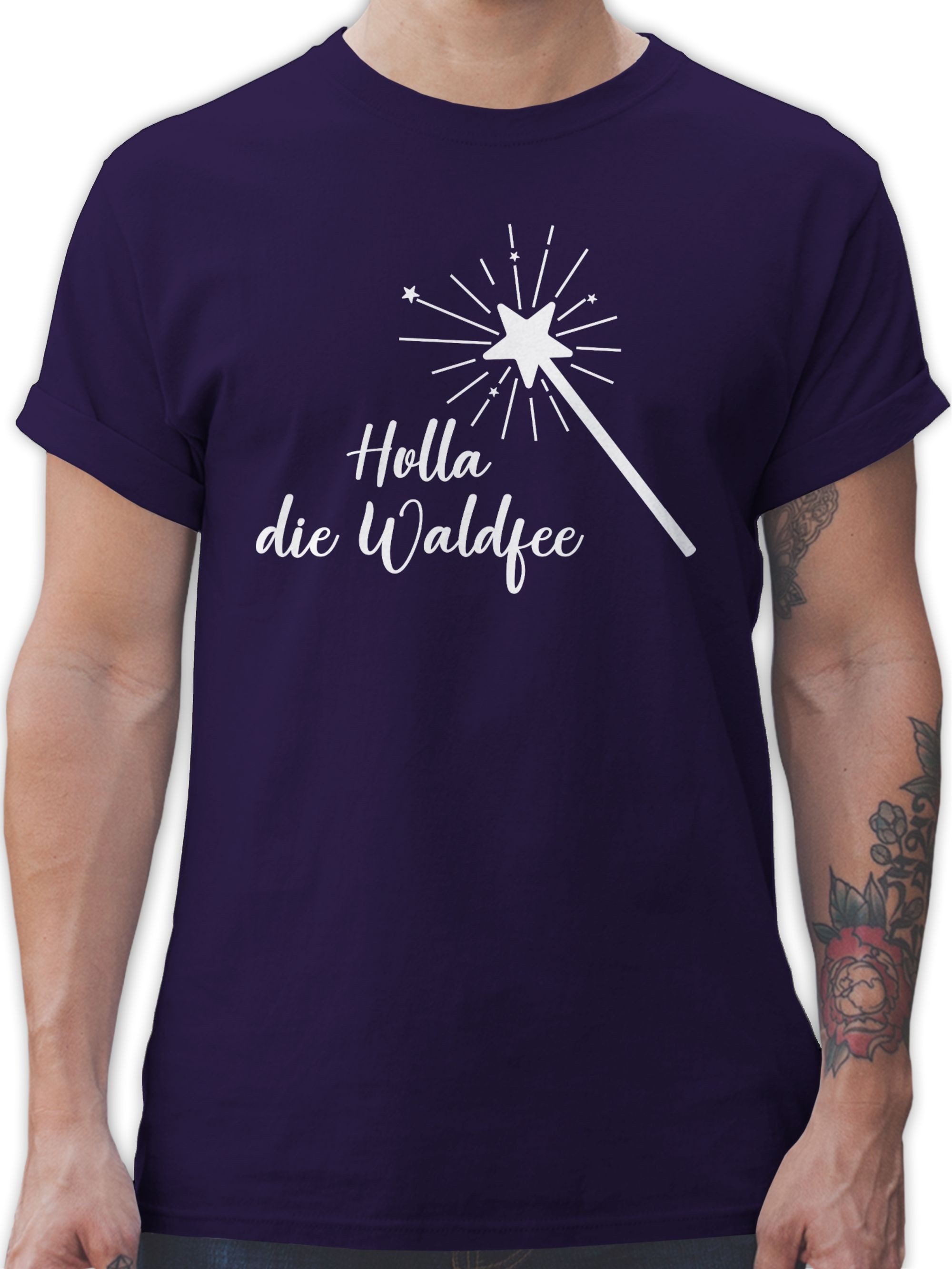 MoonWorks Maglietta Donna Holla Die Waldfee - Slim Fit In Cotone - Frasi Divertenti - Taglia L