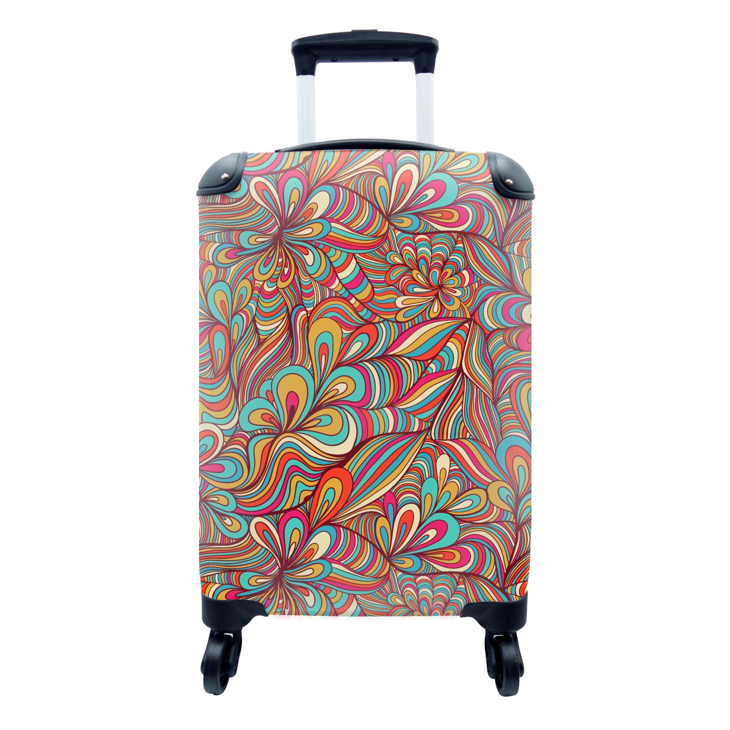 MuchoWow Handgepäckkoffer Design - 70er Jahre - Fantasie - Farbe, 4 Rollen, Reisetasche mit rollen, Handgepäck für Ferien, Trolley, Reisekoffer