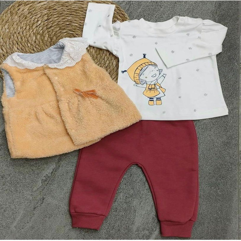 Engelbaby Shirt, Hose & Jäckchen 3-teilig Langarmshirt mit Weste(Jäckchen) und Hose (Spar-Set 3 in 1 Set, Langarmshirt, Weste(Jäckchen) und Hose) Set besteht aus 100 % Baumwolle Weiches stoff atmungsaktiv Hellorange-Rot