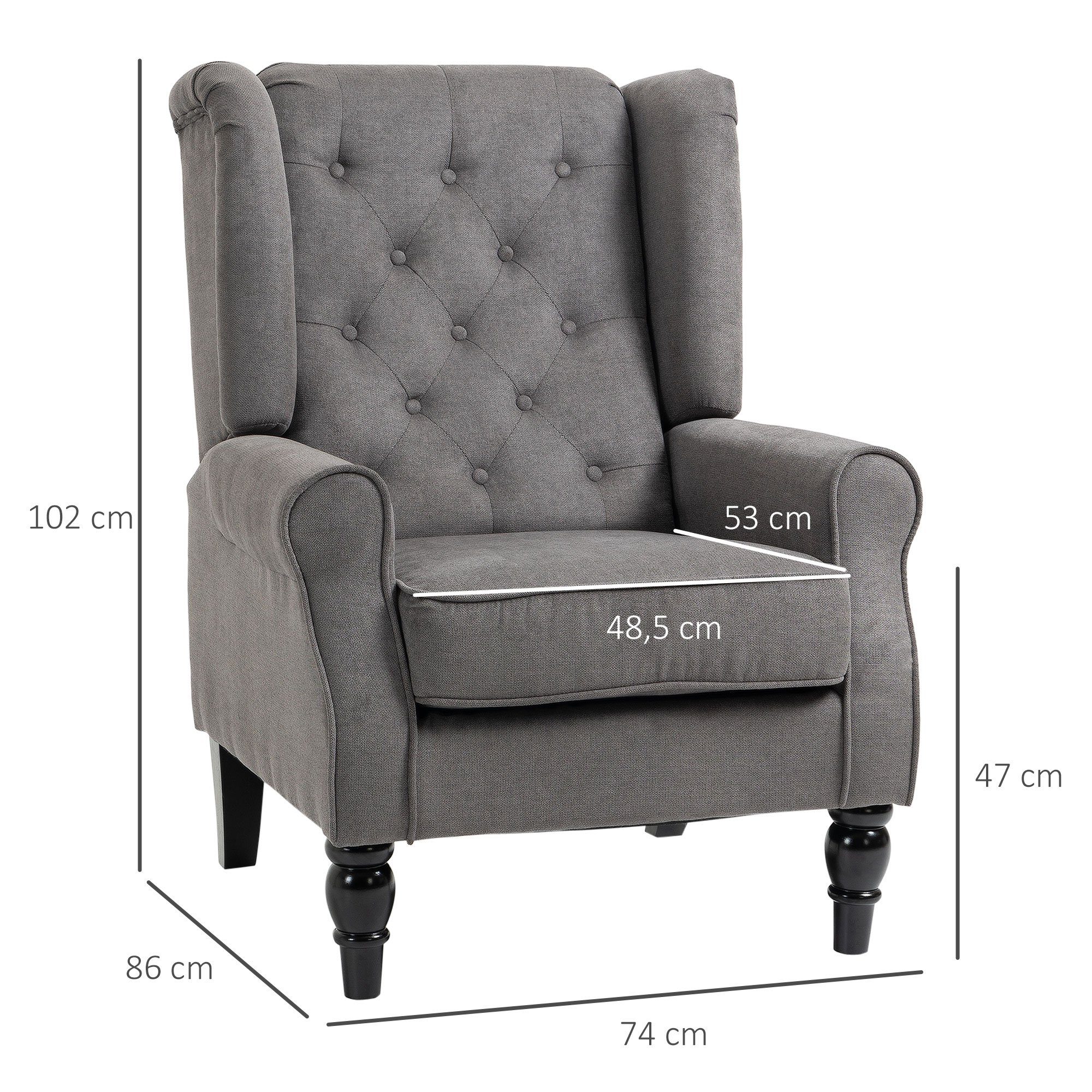 Polyester, mit Sessel Holzfüße, 1-St., HOMCOM (Ohrensessel, Holzfüßen Akzentsessel Einzelstuhl Einzelsessel), mit Relaxsessel aus