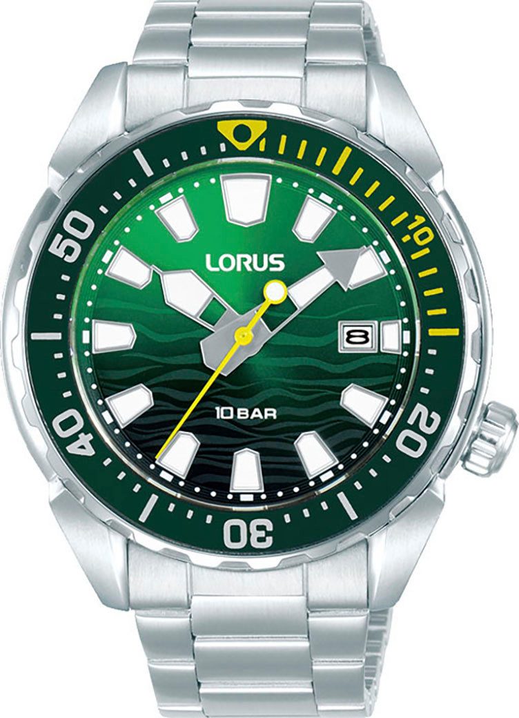 LORUS Quarzuhr RH949RX9, Armbanduhr, Herrenuhr, Edelstahlarmband, analog, Datum, Leuchtindizes