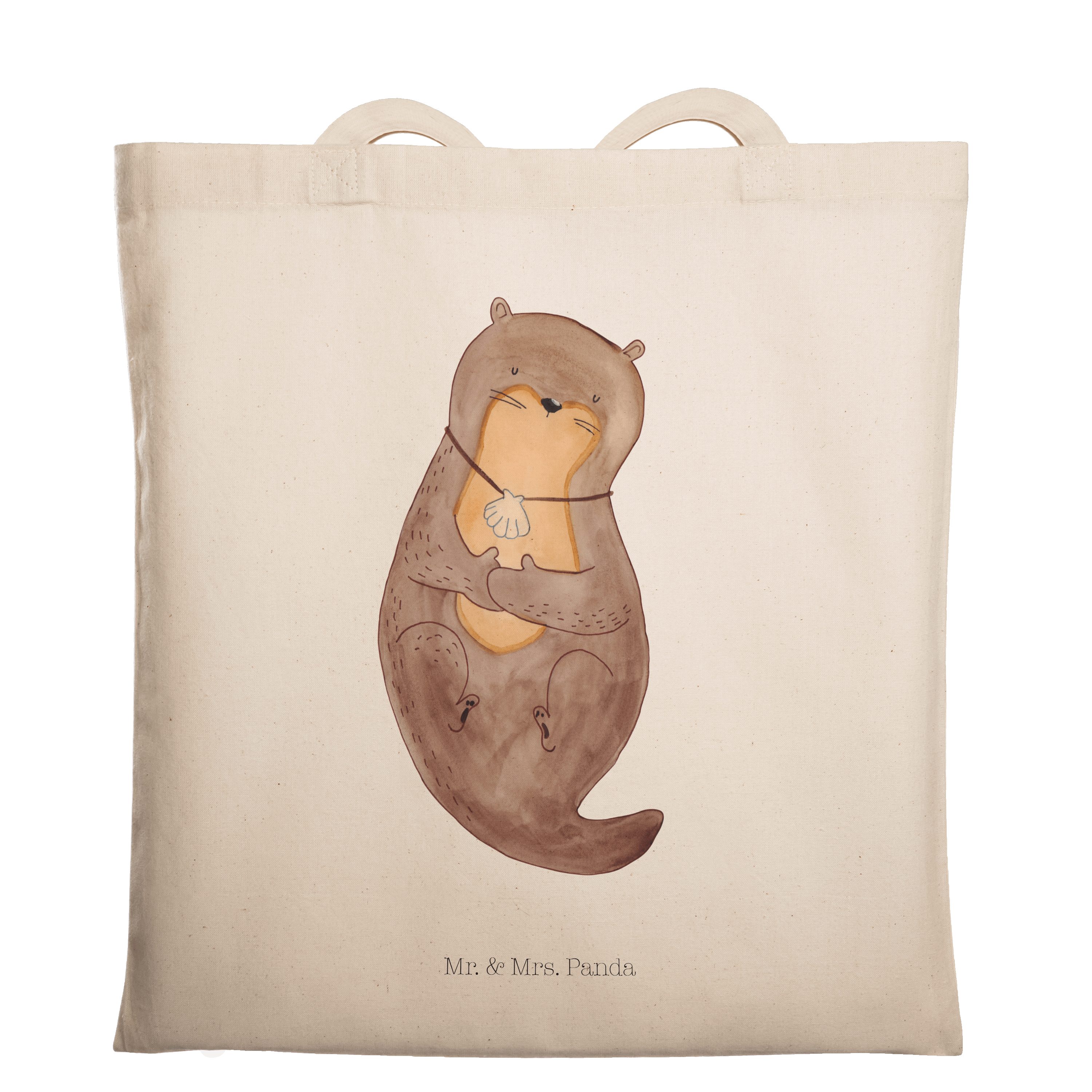 Mr. & Mrs. Panda Tragetasche Otter mit Muschelmedaillon - Transparent - Geschenk, Einkaufstasche, (1-tlg)