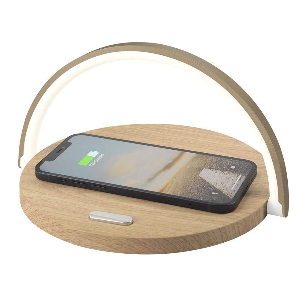 Dimmbar Nachttischlampe Wireless Charger Holzmaserung Touch 10W Tischlampe GelldG mit