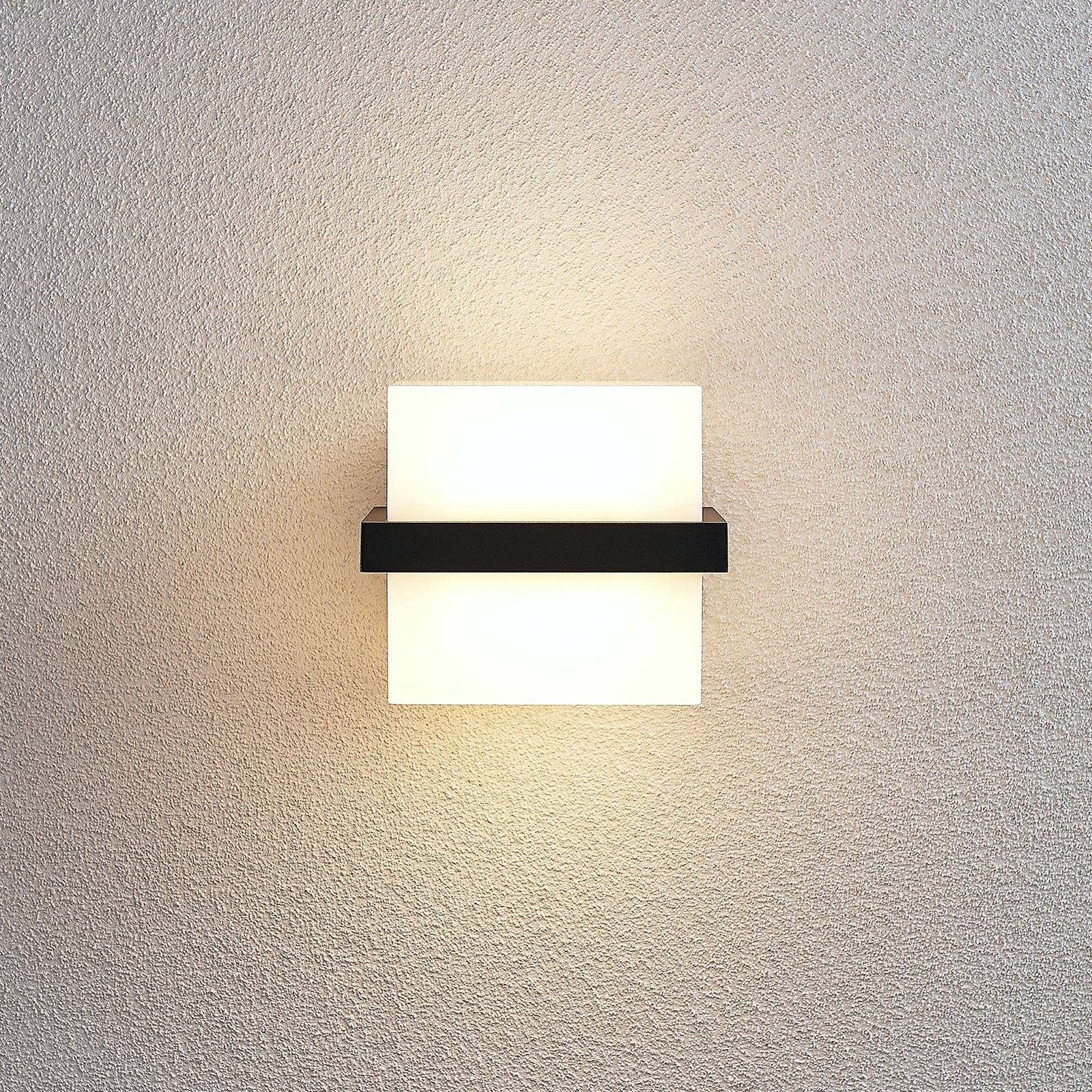 Modern, flammig Auron, Lindby verbaut, fest LED opalweiß, warmweiß, Außen-Wandleuchte LED-Leuchtmittel 2 Polycarbonat, Aluminium, dunkelgrau,