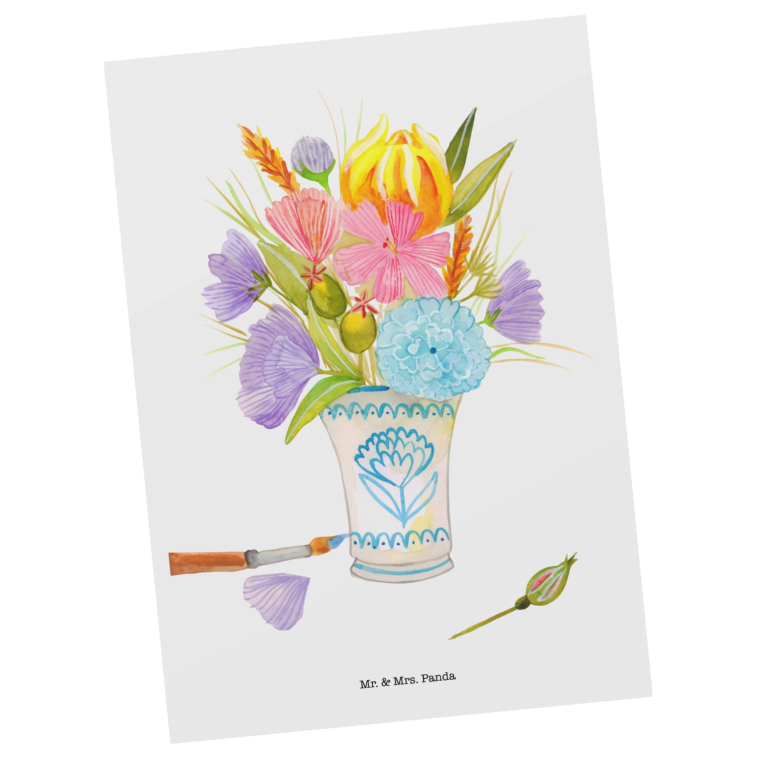 Mr. & Mrs. Panda Postkarte Blumenvase - Geschenk, Bunt, Einladung, Grußkarte, Einladungskarte, D