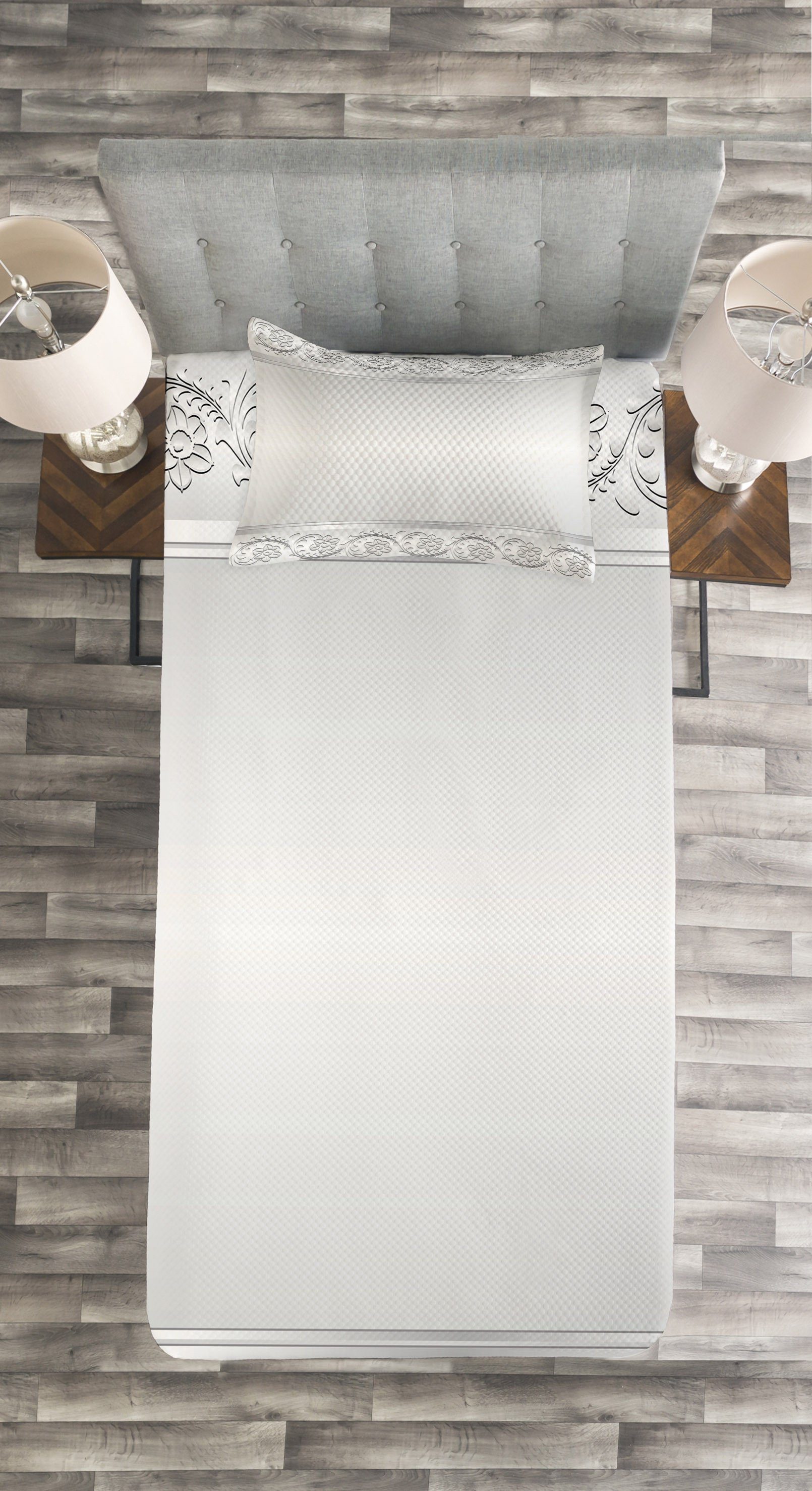 Brautblumenmotiv Kissenbezügen Tagesdecke mit Abakuhaus, Silber Set Klassisches Waschbar,