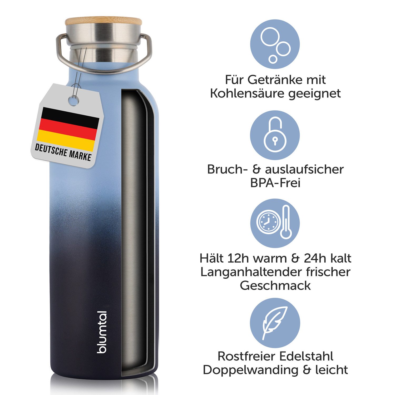 Blumtal Thermoflasche Thermosflasche 1L - doppelwandige Flasche Edelstahl 1L - BPA frei – Bild 3 von 5