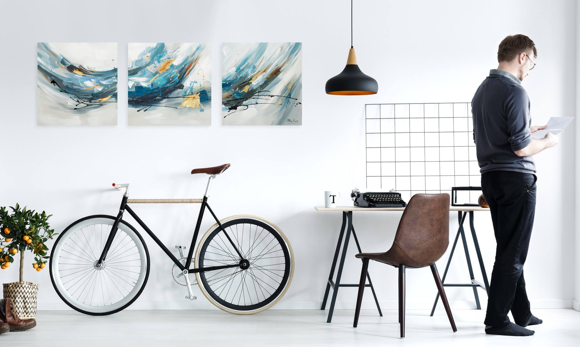 KUNSTLOFT Gemälde Singendes Wasser 150x50 cm, Leinwandbild 100% HANDGEMALT Wandbild Wohnzimmer