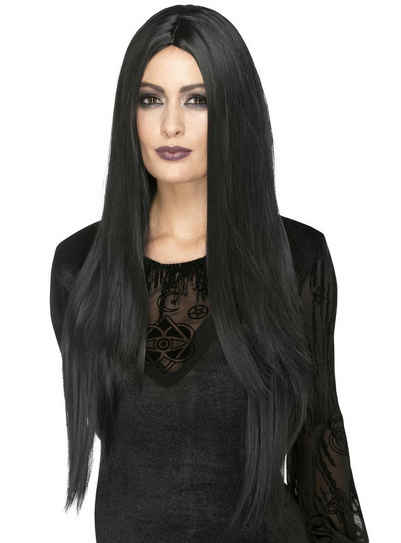 Smiffys Kostüm-Perücke Extralange Haare schwarz, Hochwertige hitzebeständige und frisierbare Perücke