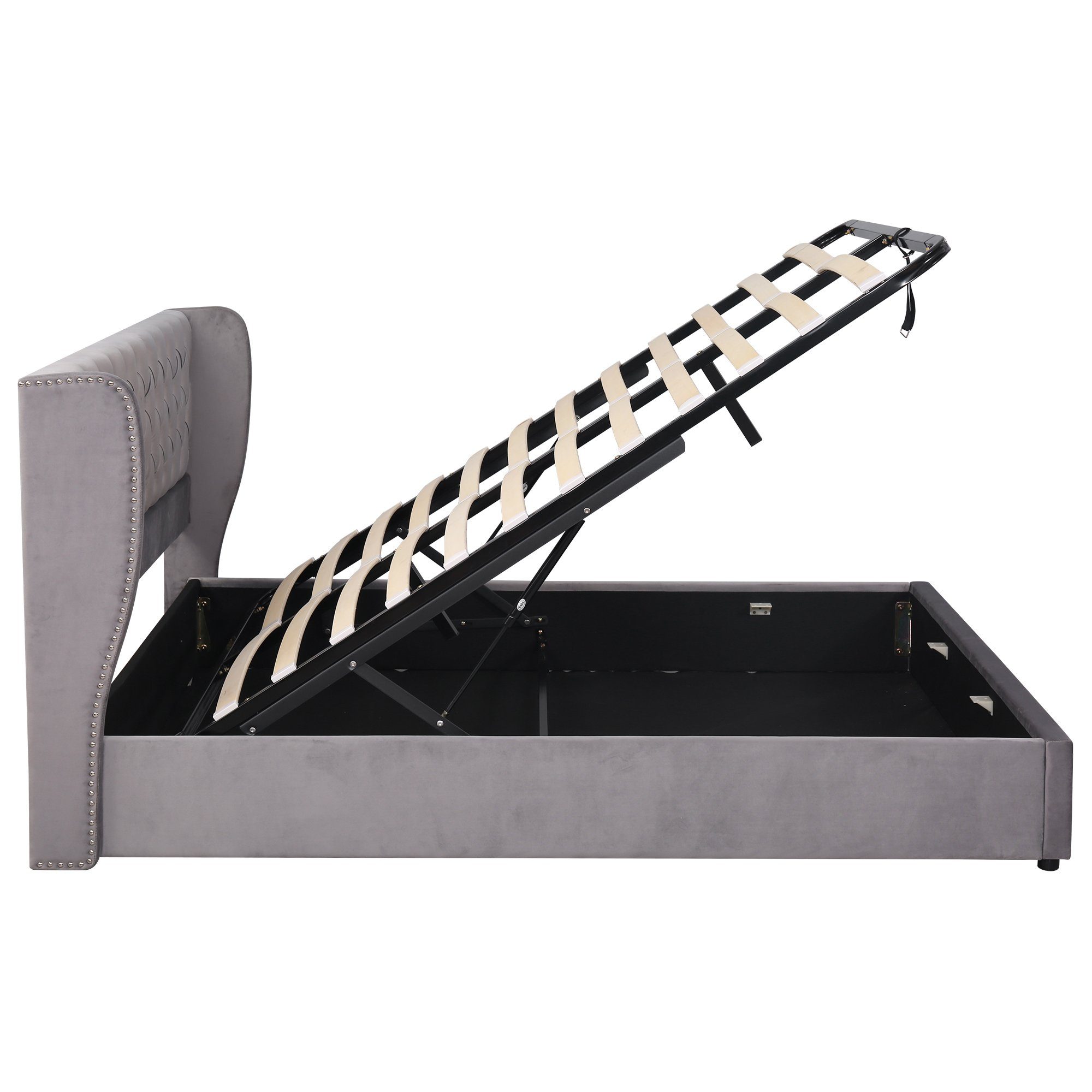 Boxspringbett (Doppelbett Funktionsbett mit Bettkasten und Lattenrost), Polsterbett 160x200 cm Hydraulisches Bett, Samt, Gepolstertes Kopfteil