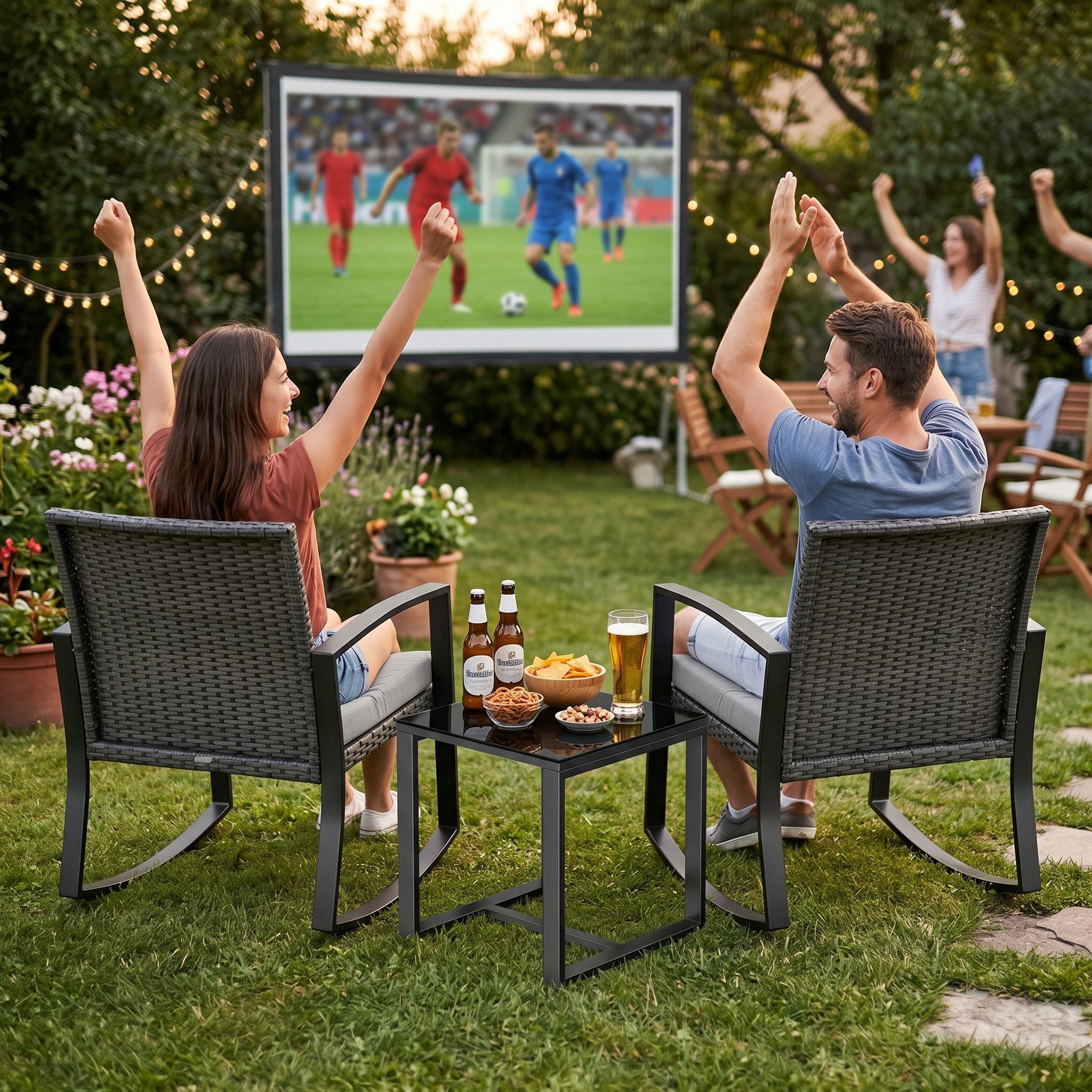 Bealife Balkonset Gartenlounge-Set, (3-tlg), 1 Tisch und 2 Stühle, Rattan Gartenmöbel, (Mit Schaukel-Funktion)