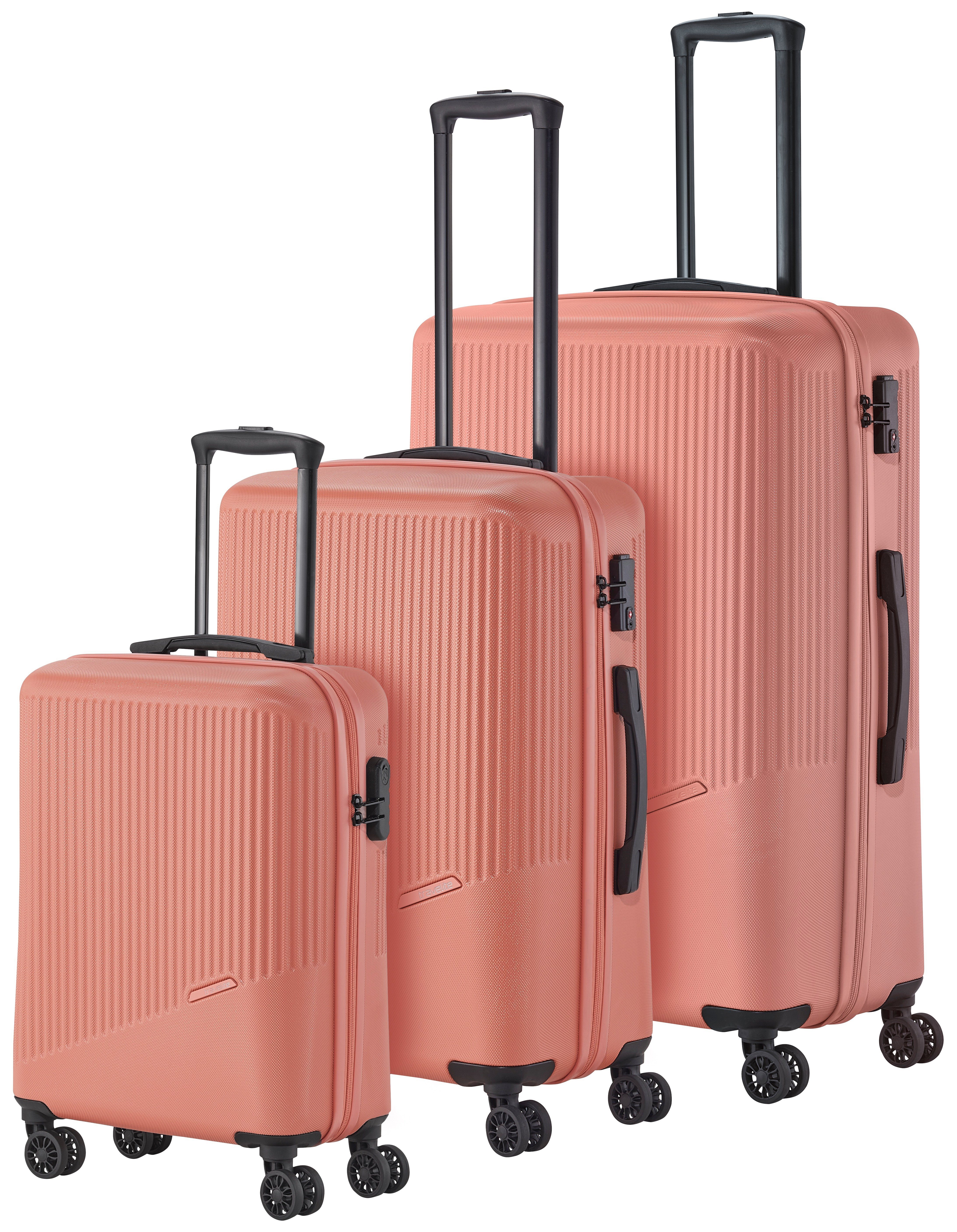 travelite Trolleyset BALI 4w L/M/S, 4 Rollen, (Set, 3 tlg., Hartschalen Trolley Set), in dezentem Look koralle