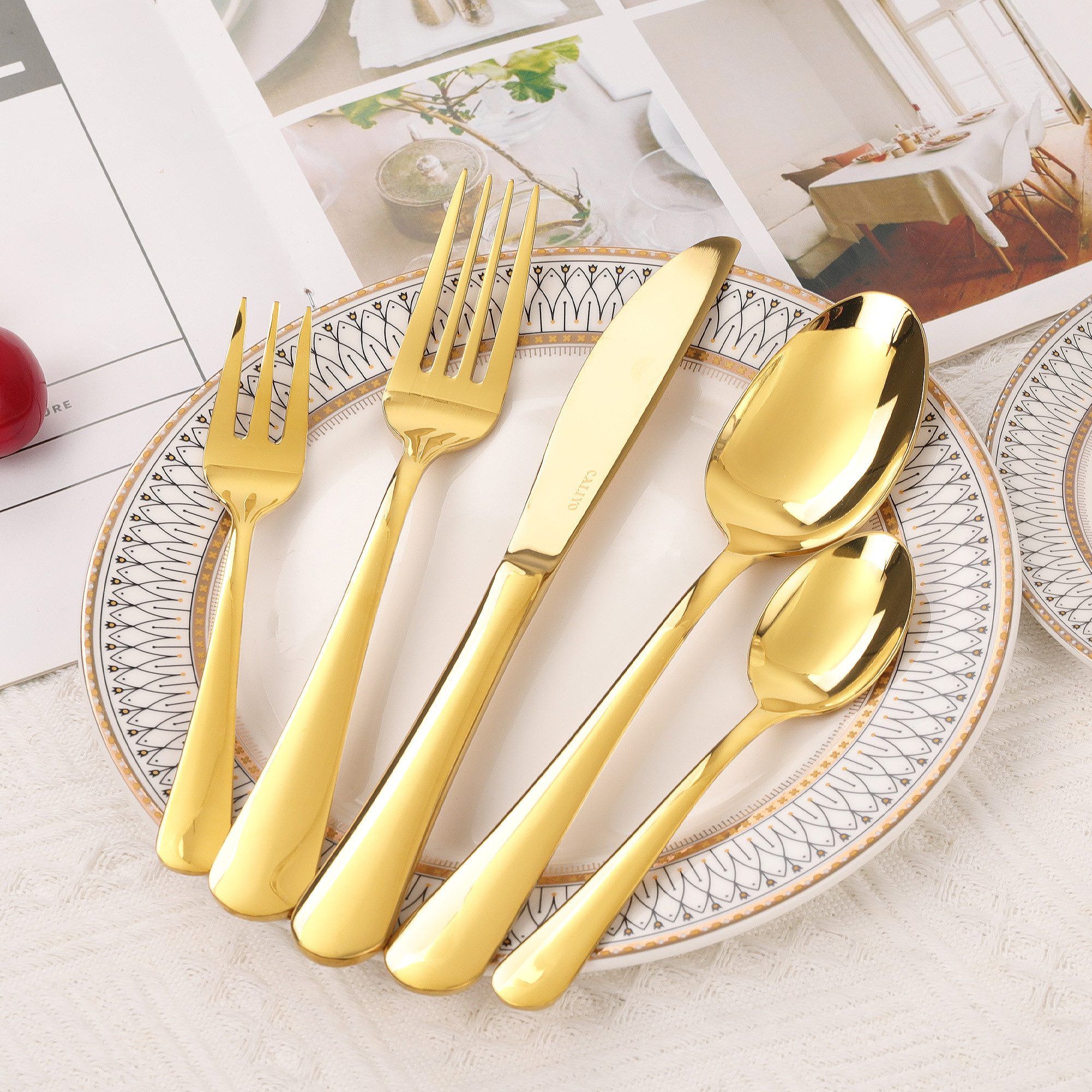 CALIYO Besteck-Set Spülmaschinenfest 30-teilig für 6 Personen aus Edelstahl (30-tlg), 6 Personen, Edelstahl, Poliertes Essbesteck Monobloc-Messer inklusive Messer Gabel Löffel