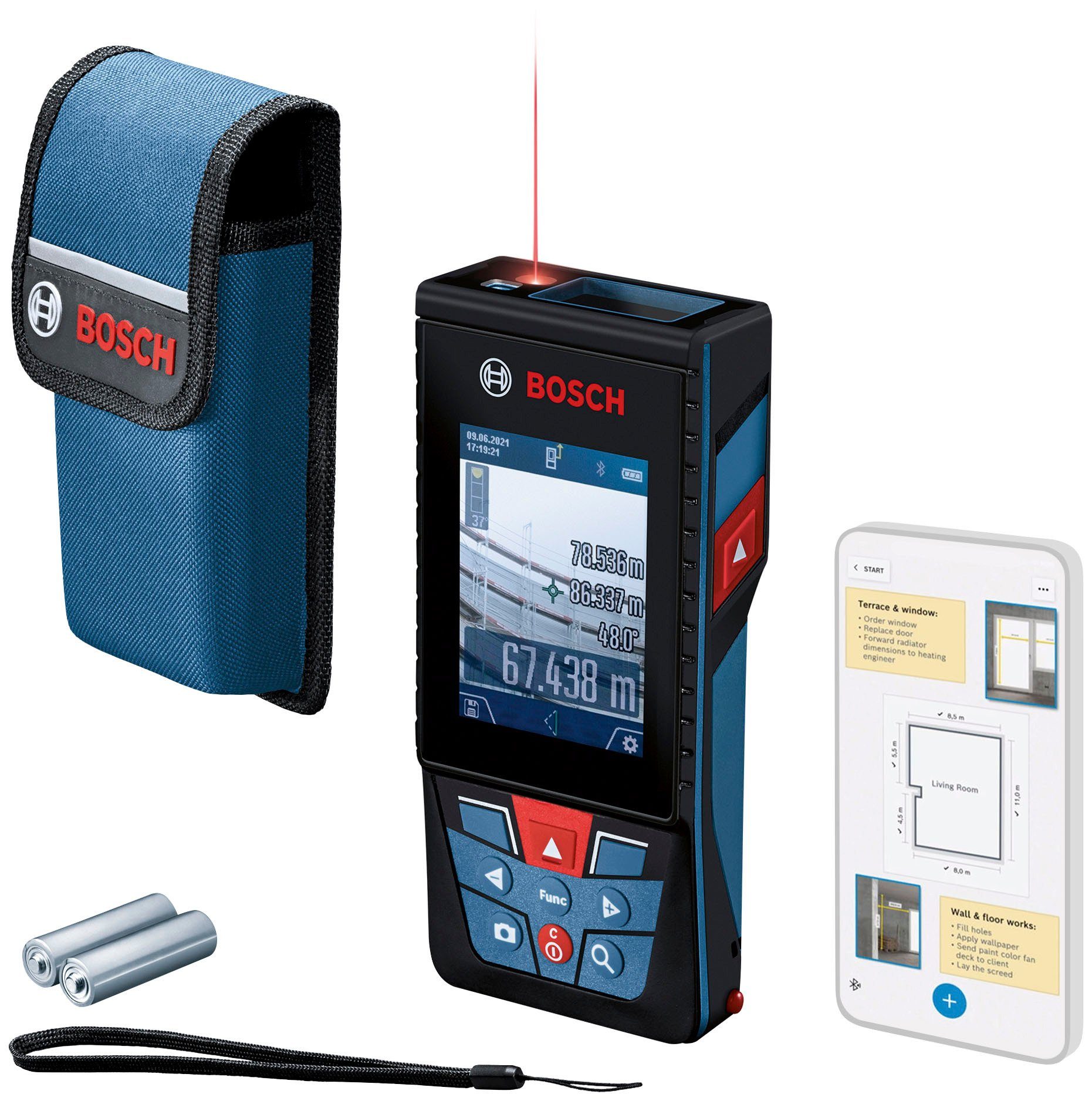 Bosch Professional Entfernungsmesser 150-27 C, Baustellenbedingungen, leicht GLM für anpassbar raue