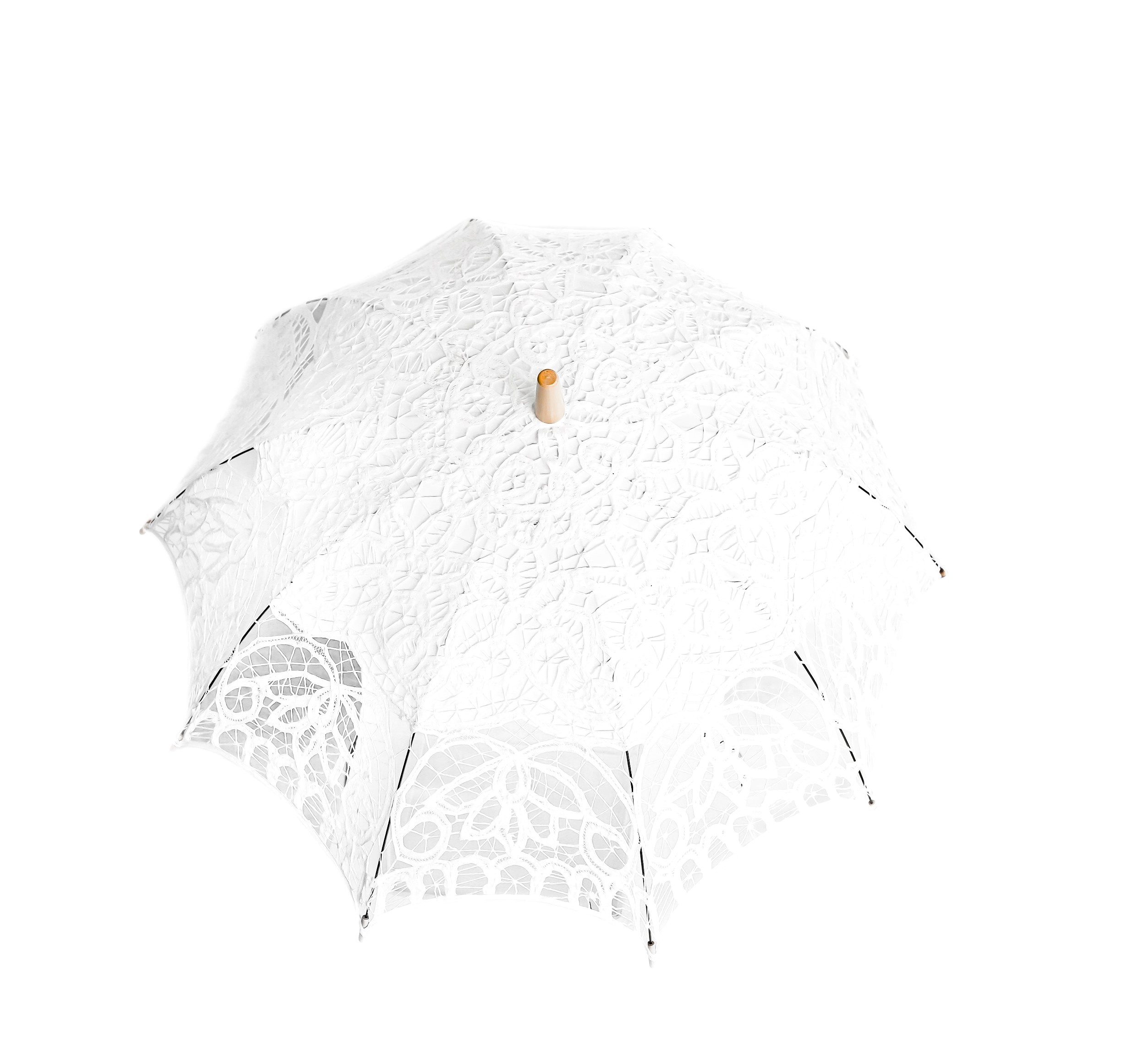 Susino Stockregenschirm Elegante handgemachte Brautschirme mit Spitze mit robustem Holzgriff – Bild 2 von 4