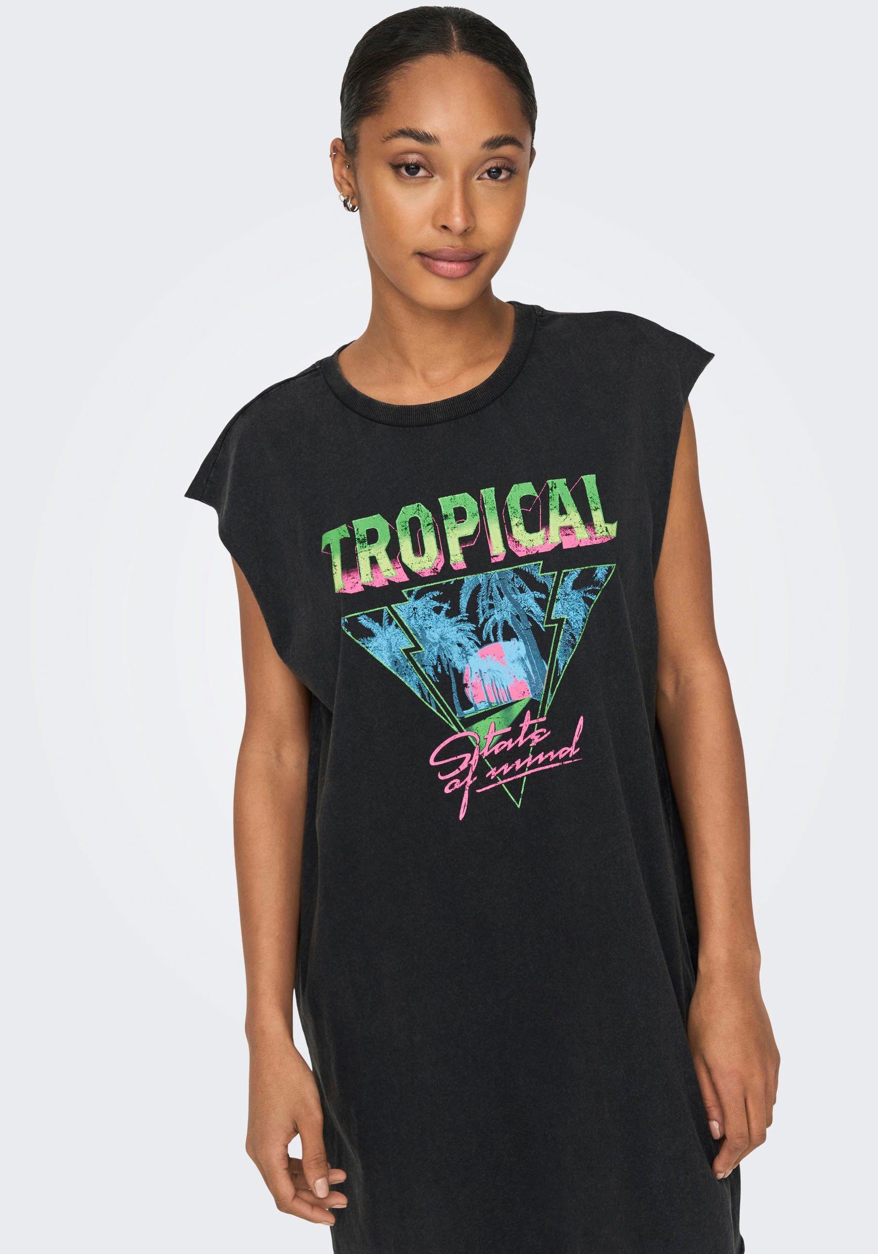 ONLLUCY ONLY JRS DRESS Print:Tropical PALMS Shirtkleid BOX S/L Black