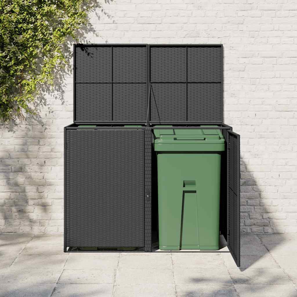 vidaXL Gartenhaus Mülltonnenbox für 2 Tonnen Poly Rattan Schwarz 148x80x111 cm