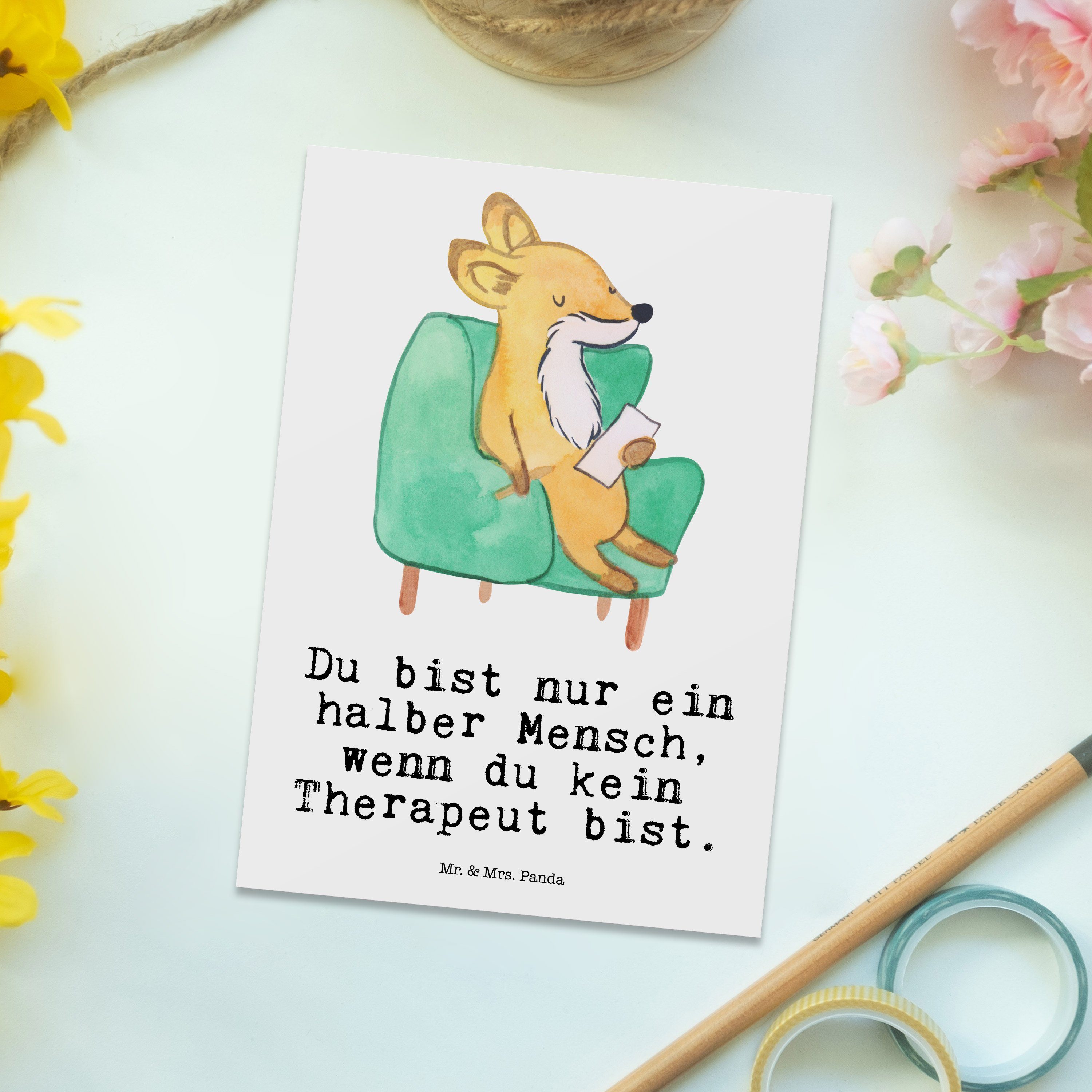 Herz - mit Mr. - Geb & Therapeut Geschenk, Postkarte Einladungskarte, Panda Mrs. Grußkarte, Weiß