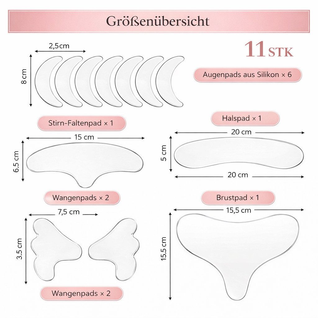 COOL-i ® Kosmetikbehandlungsgerät Anti-Falten Silikonpads – 11-teiliges Set, 11 Stk. Silikon Anti-Falten-Abdeckung Gesicht, Hals & Brust
