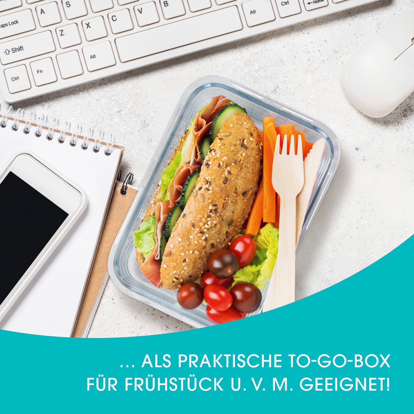 (4er Ventil GOURMETmaxx Lunchbox, Set, Klick-it 8-tlg), Glas-Frischhaltedosen Glas, Frischhaltedose inkl.