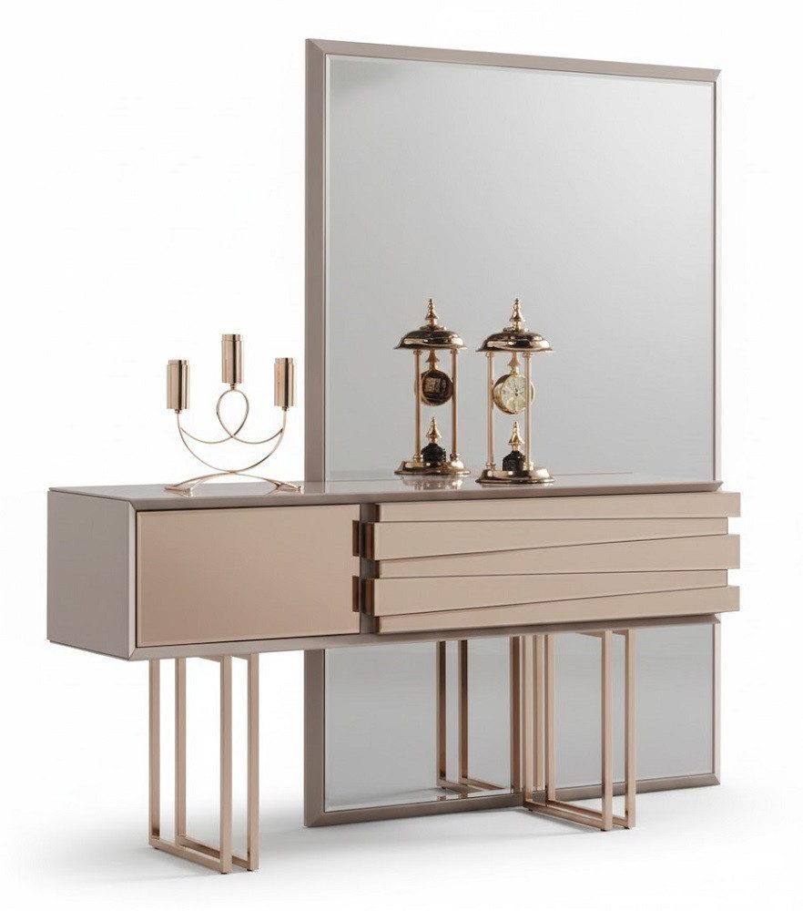 JVmoebel Schminktisch Eleganter Schminktisch Beige Goldener Konsolentisch aus Holz SOFORT (Schminktisch), Made in Europa