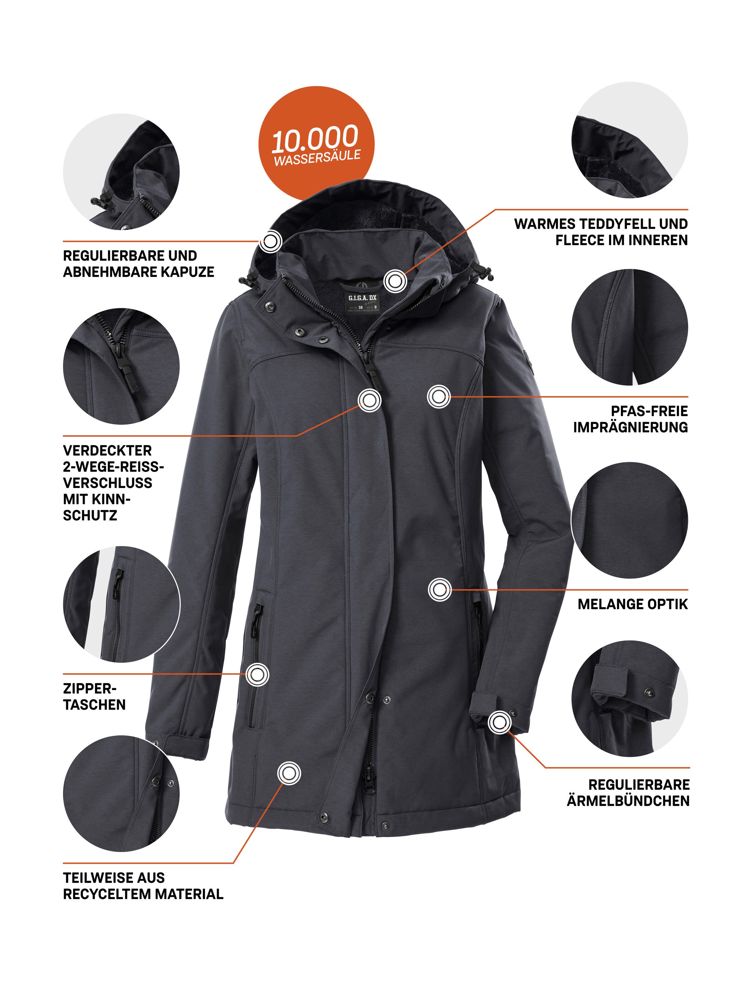 G.I.G.A. DX by killtec Softshellparka GW 36 WMN SFTSHLL PRK Softshellparka: wasserdicht, Teddyfell, 2-Wege-Reißverschluss – Bild 5 von 5