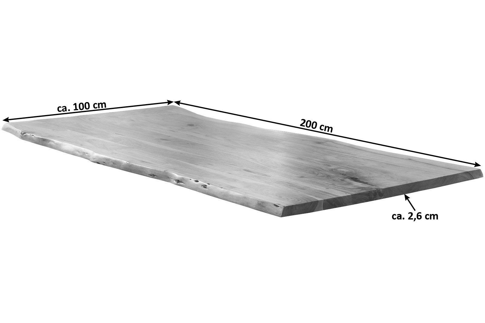 Noah, Junado® Massivholz 26mm natürliche Akazie Tischplatte nussbaumfarben Baumkante