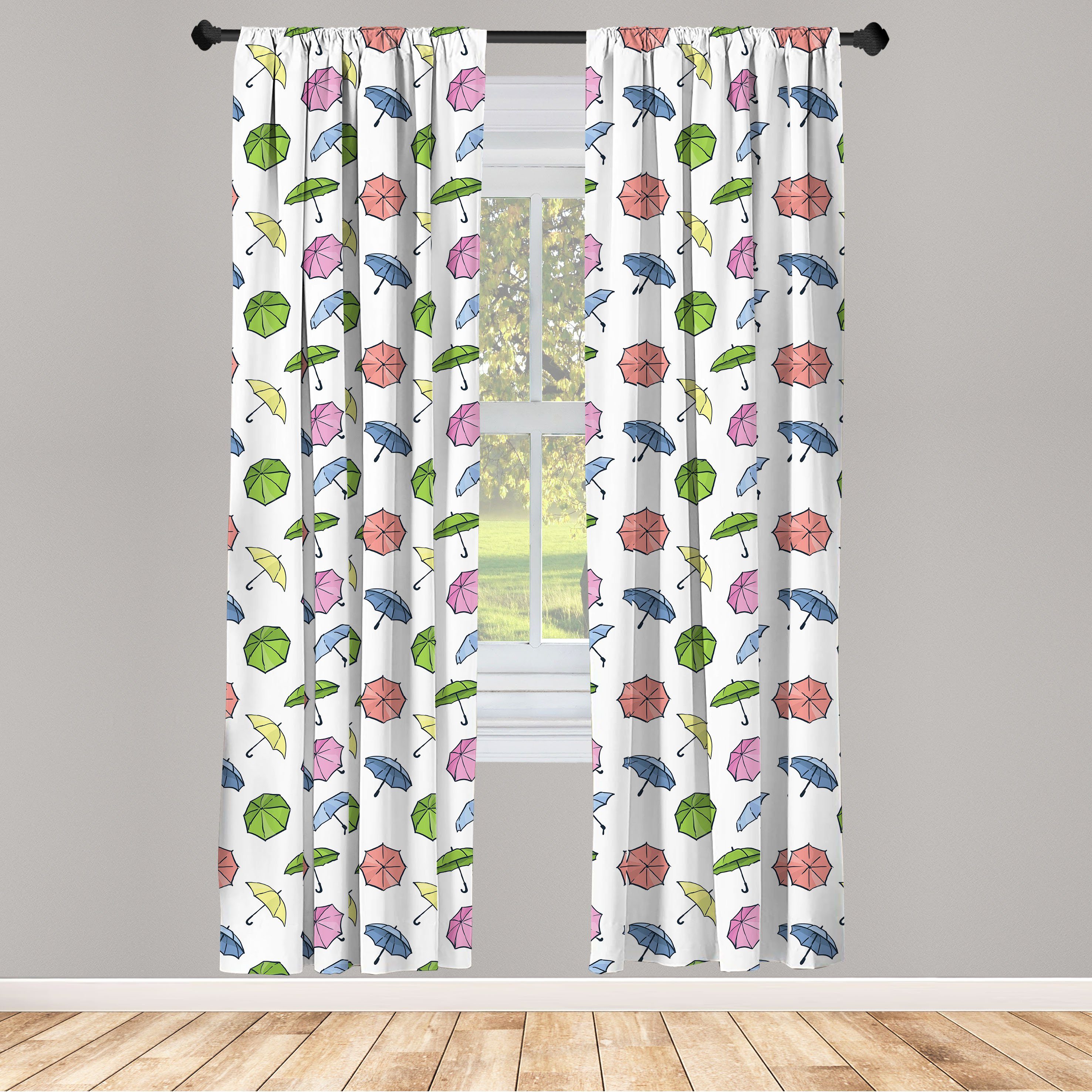 Gardine Vorhang für Wohnzimmer Schlafzimmer Dekor, Abakuhaus, Microfaser, Regenschirm Cartoon Bunte