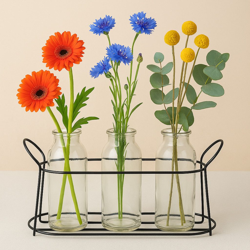 BOLTZE Tischvase Flaschenvasen Set, 3-teilig mit Metallhalter 33 cm Dekovas günstig online kaufen