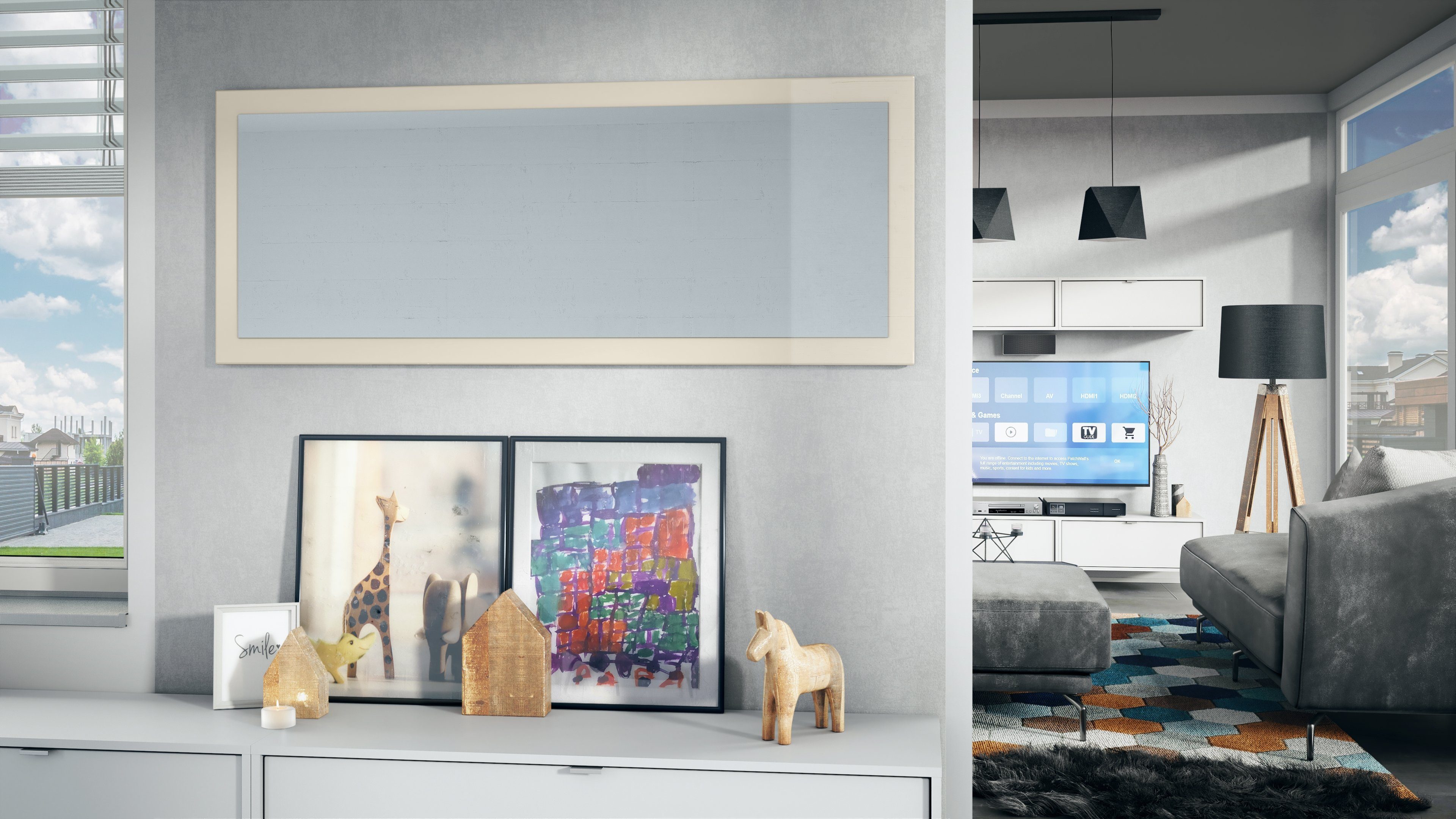 Vladon Wandspiegel x mit im modernen 55 (139 Stil), Hochglanz Lima cm) Creme (Wandspiegel, Rahmen