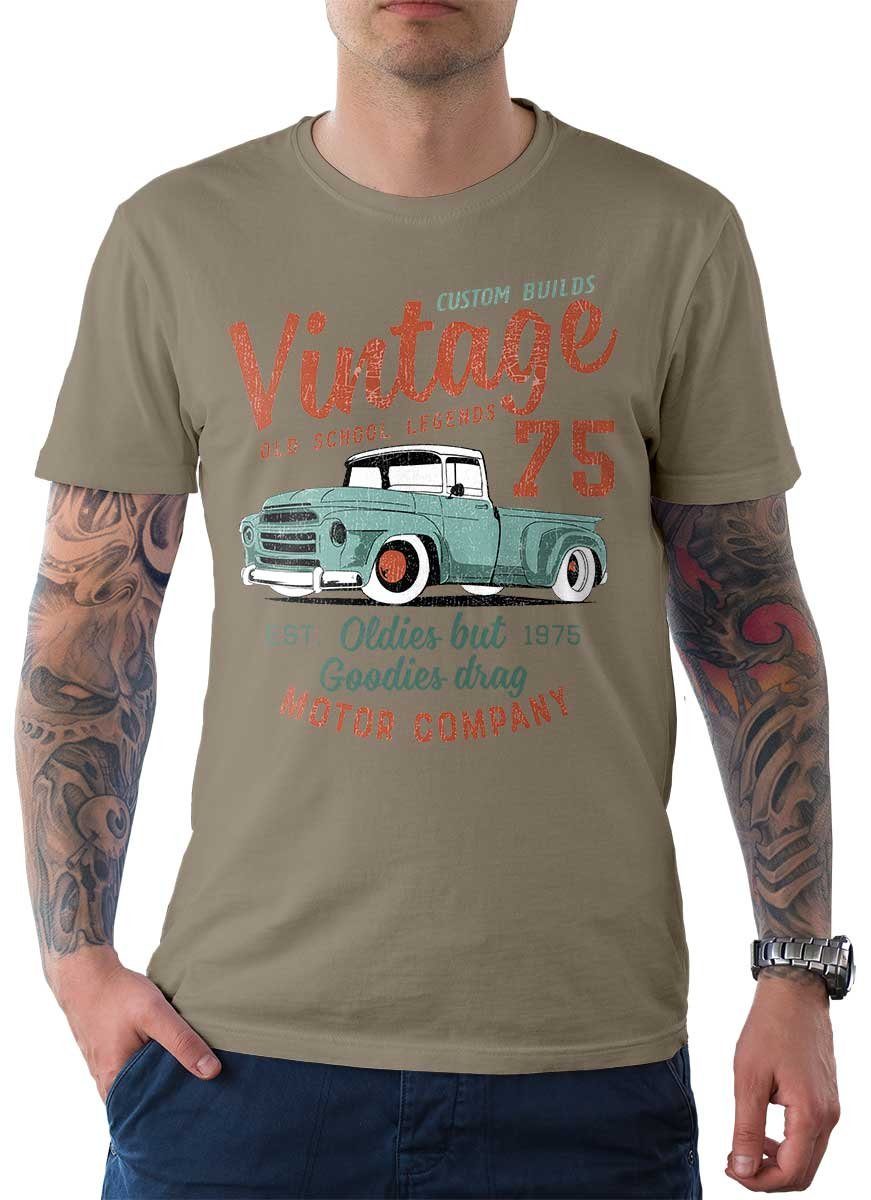 Rebel On Wheels T-Shirt Herren T-Shirt Tee Vintage Truck 75 mit Auto / US-Car Motiv Zink