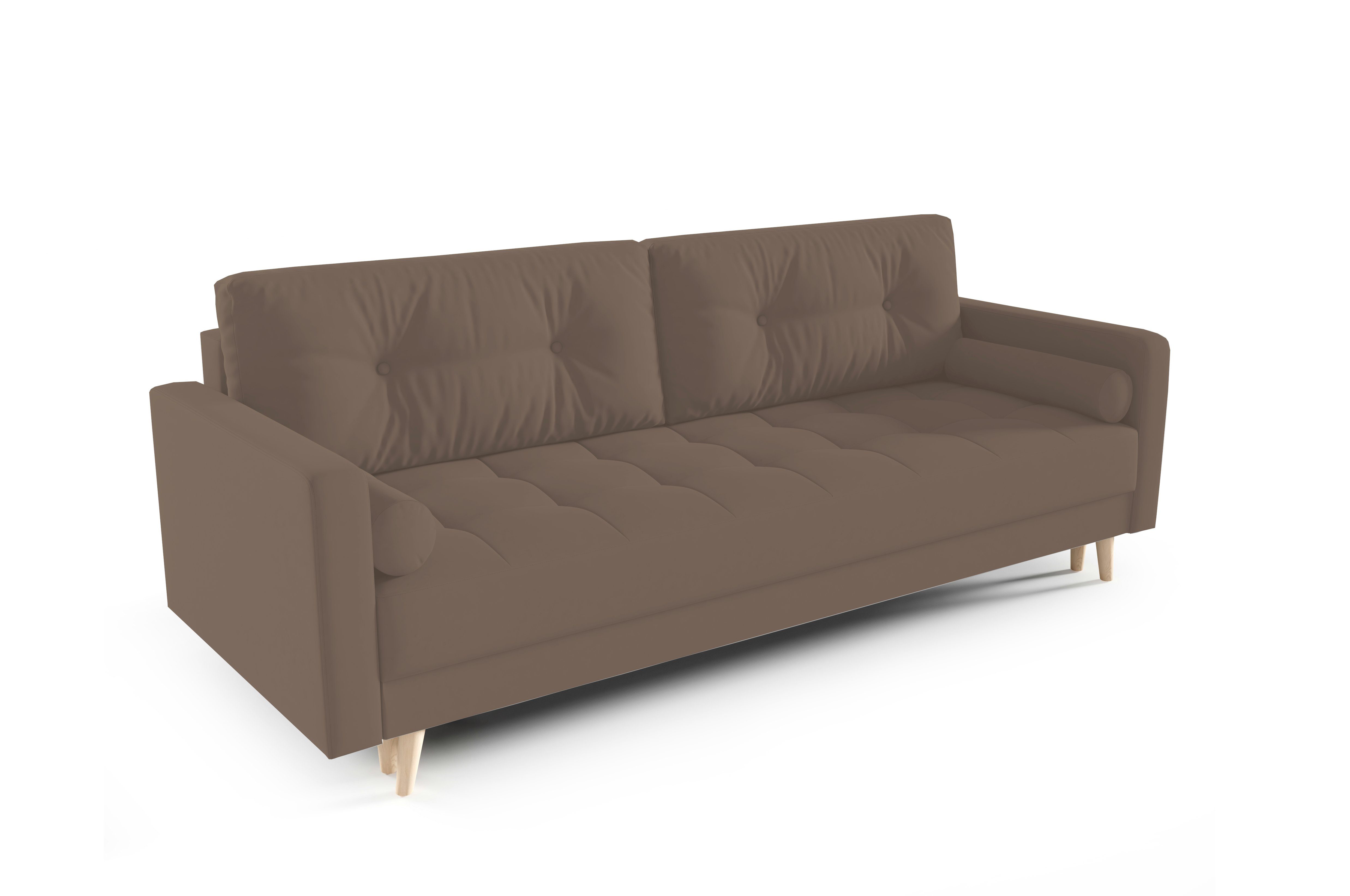 Stil Sofagarnitur skandinavischen 15) Sofa Braun (BxHxT): cm, inklusive mit Bettsofa Schlafsofa mit Bettzeugablage DOMIA, Zierkissen MOEBLO Bettkasten im und (Monolith 216x80x93 - Schlaffunktion Wohnlandschaft