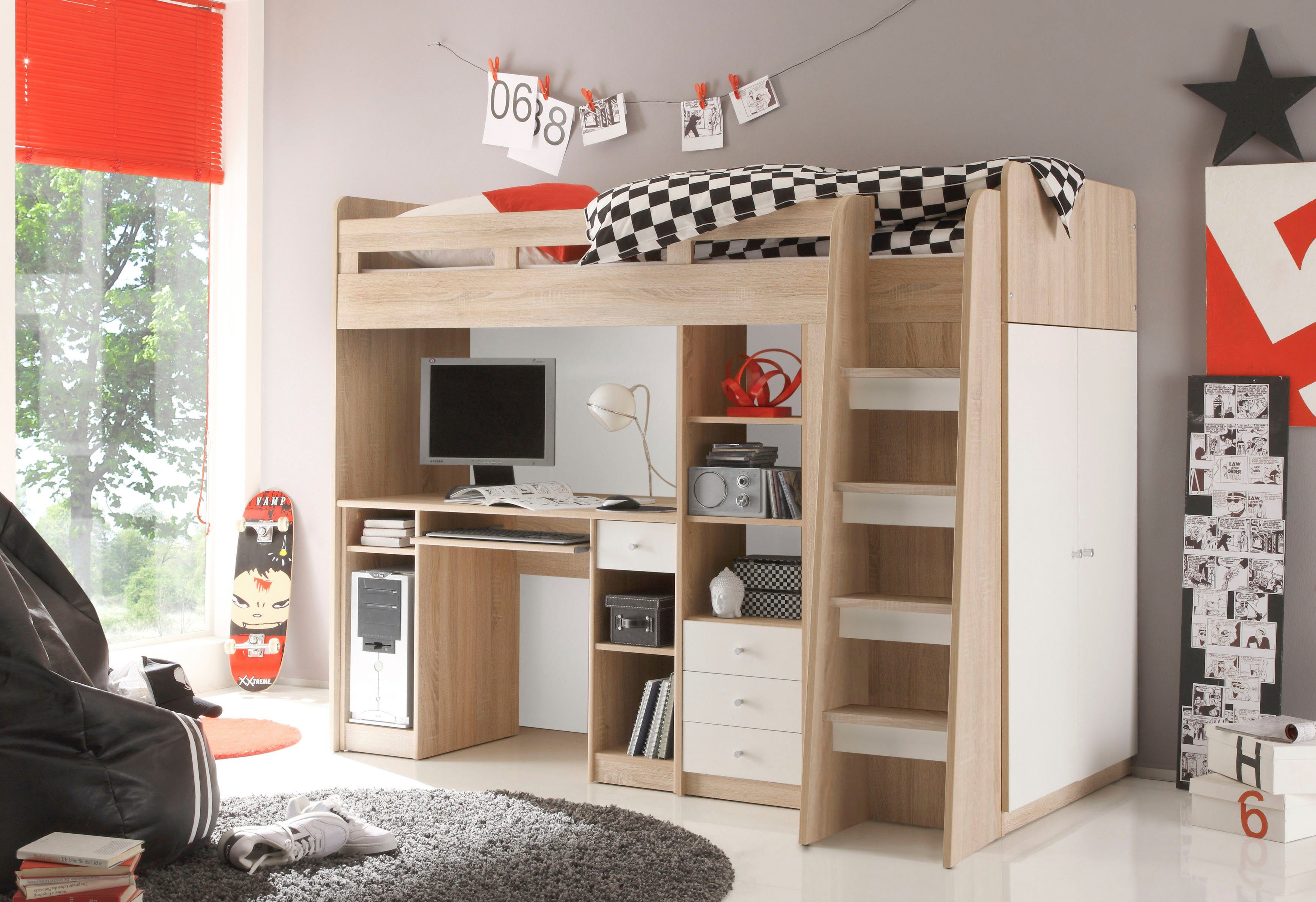 Begabino Hochbett Unit mit Kleiderschrank, Schreibtisch und Schubladen günstig online kaufen