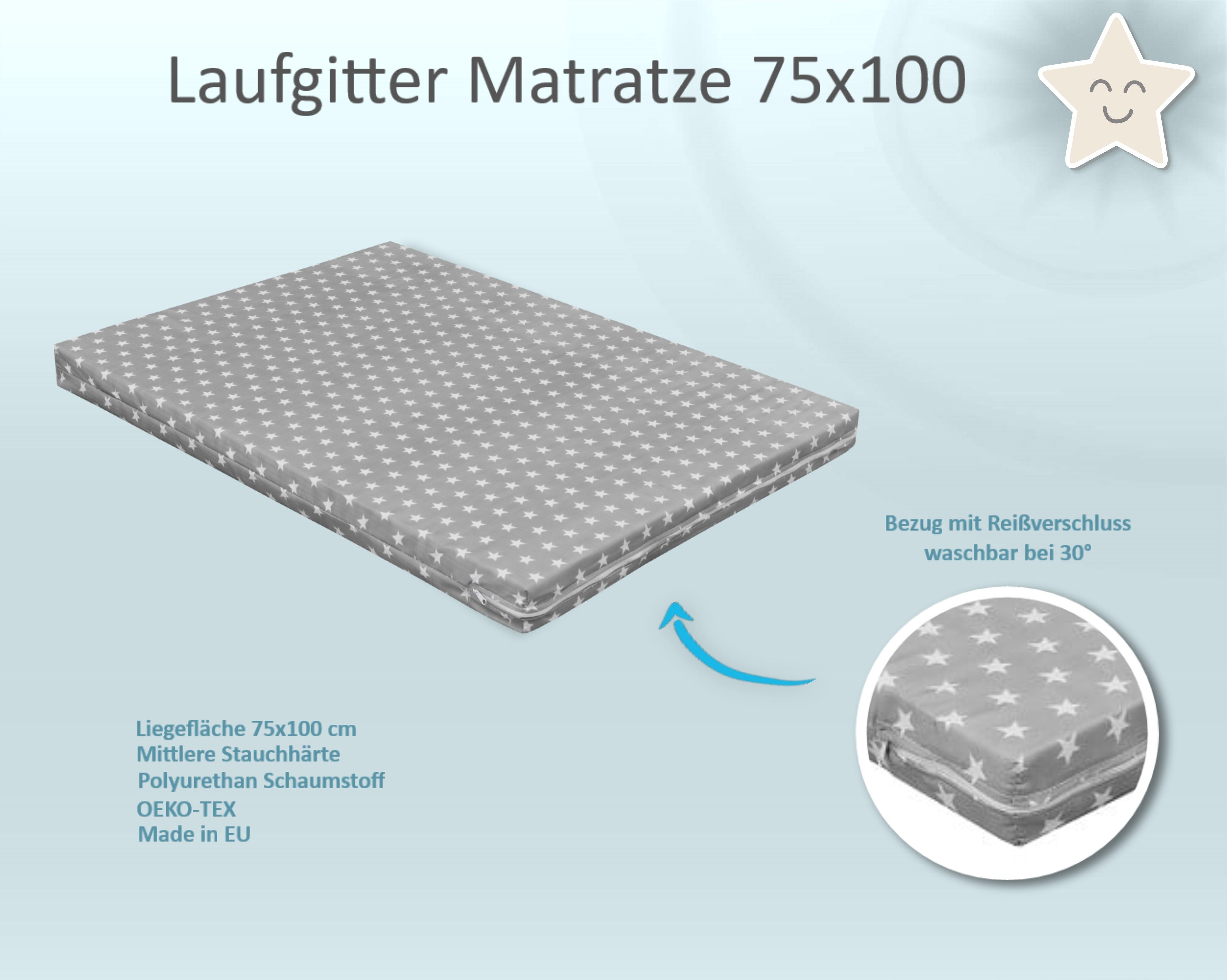 Laufgitter-Matratze Laufgittermatratze 75x100 Grey Stars, Baby-Delux, 6.00 günstig online kaufen