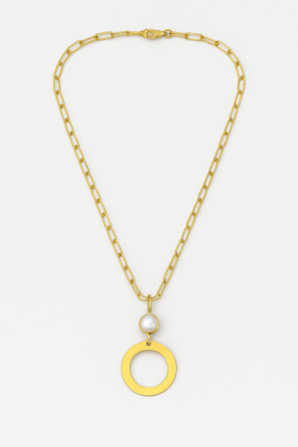 nhaos Gliederkette Vergoldete Damenkette mit Perle und Ring-Anhänger (Einzelartikel), Damen-Schmuckset, 18K vergoldet, verstellbar, Perlenanhänger