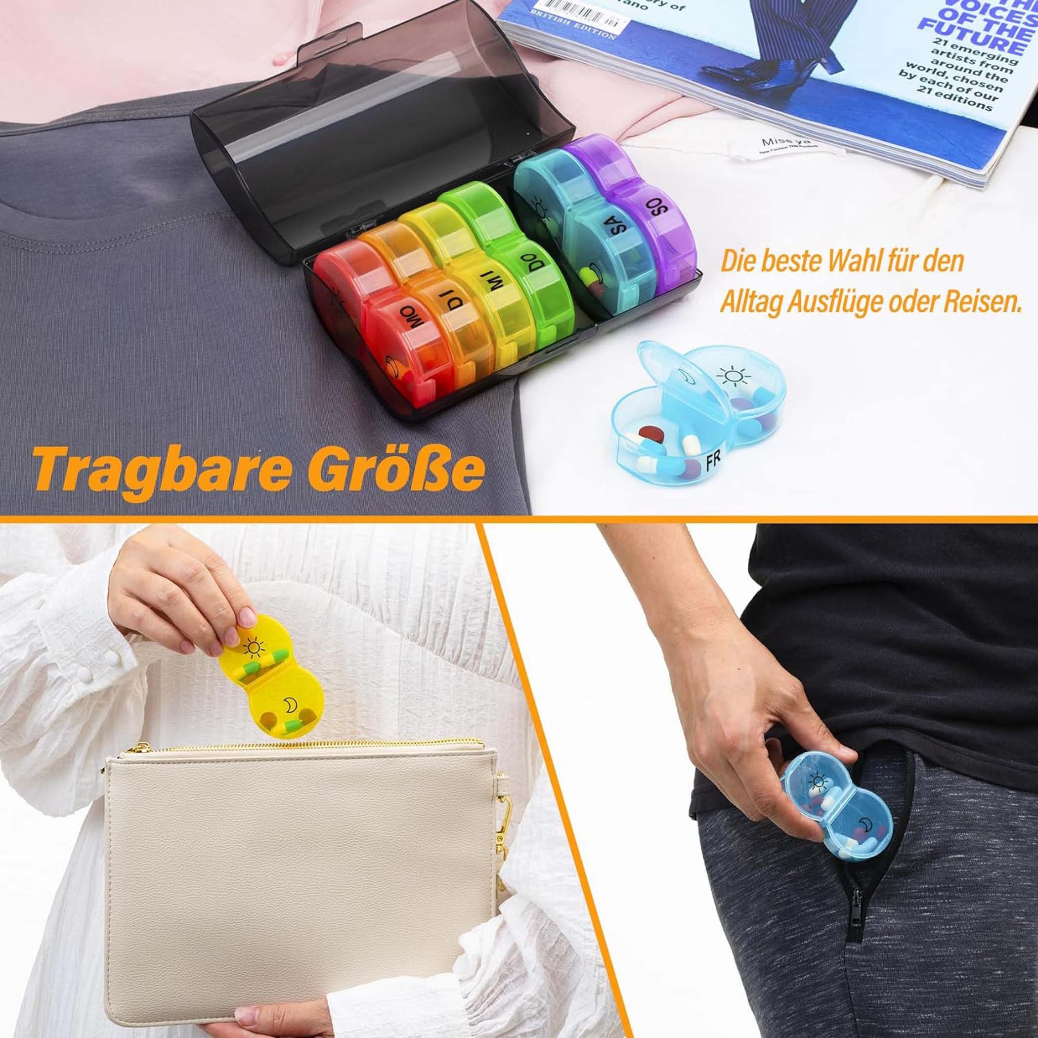 Venkuber Pillendose runde Tablettenbox für 7 Tage mit Druckverschluss